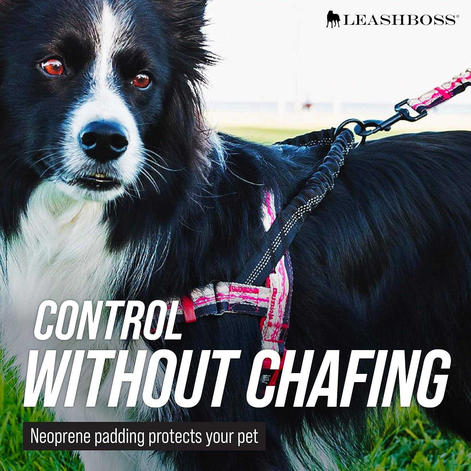 Leashboss Pattern Reflective No Pull Dog Harness with Bungee Handle, Rear and Front Clip Attachment - Healthber