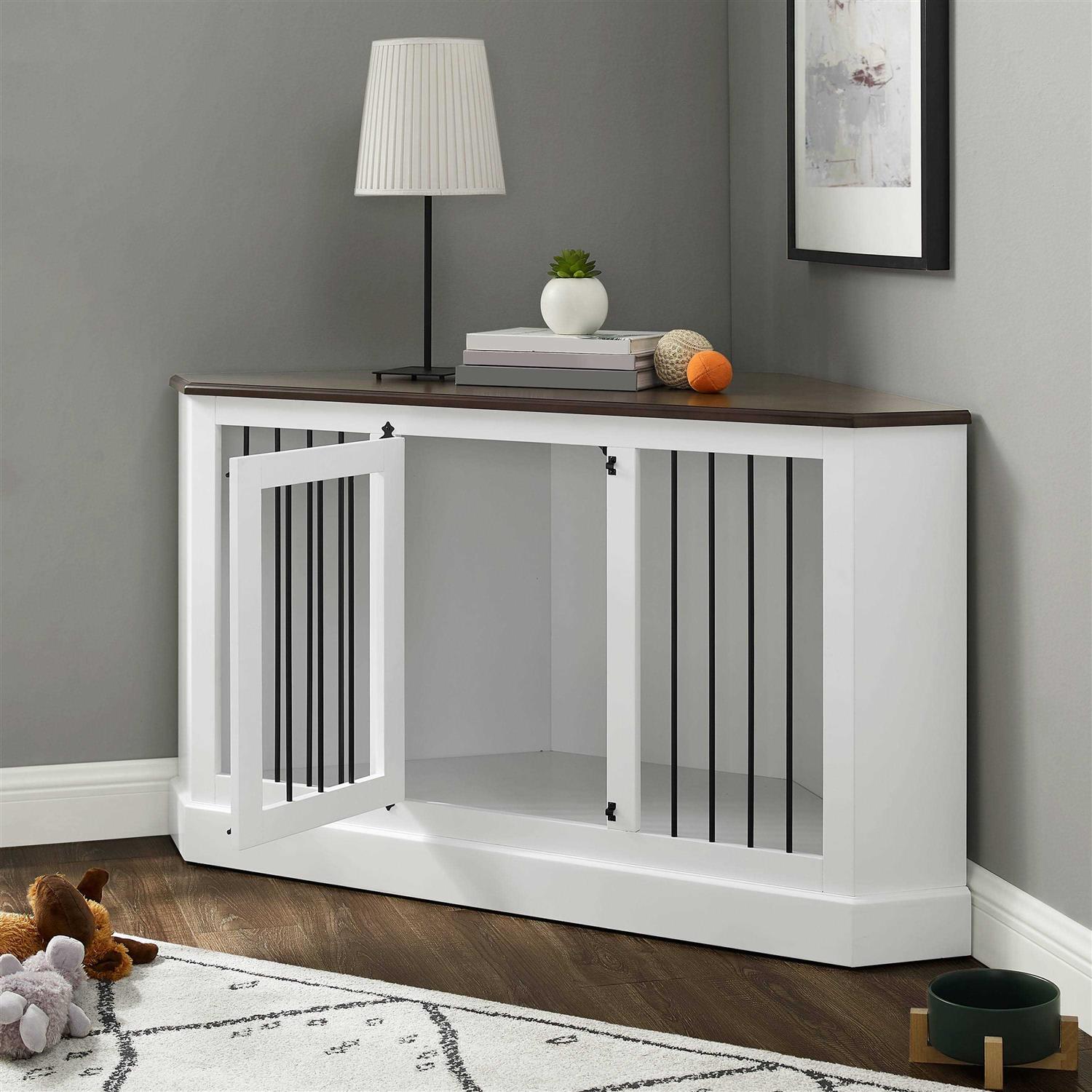 Crosley Winslow White Corner Credenza Dog Crate - Healthber