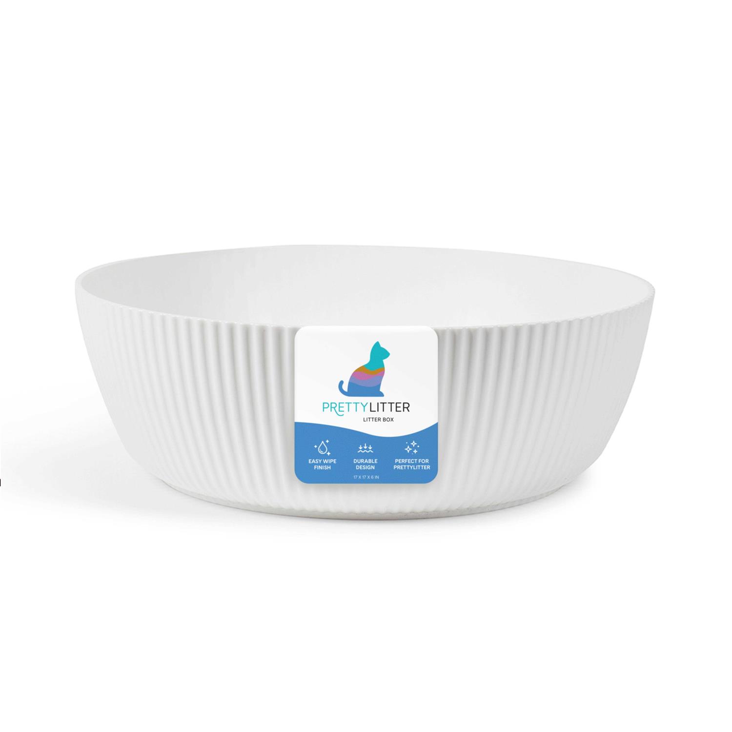 PrettyLitter Linnea Round Open Top Cat Litter Box with Non-Stick Interior - Healthber