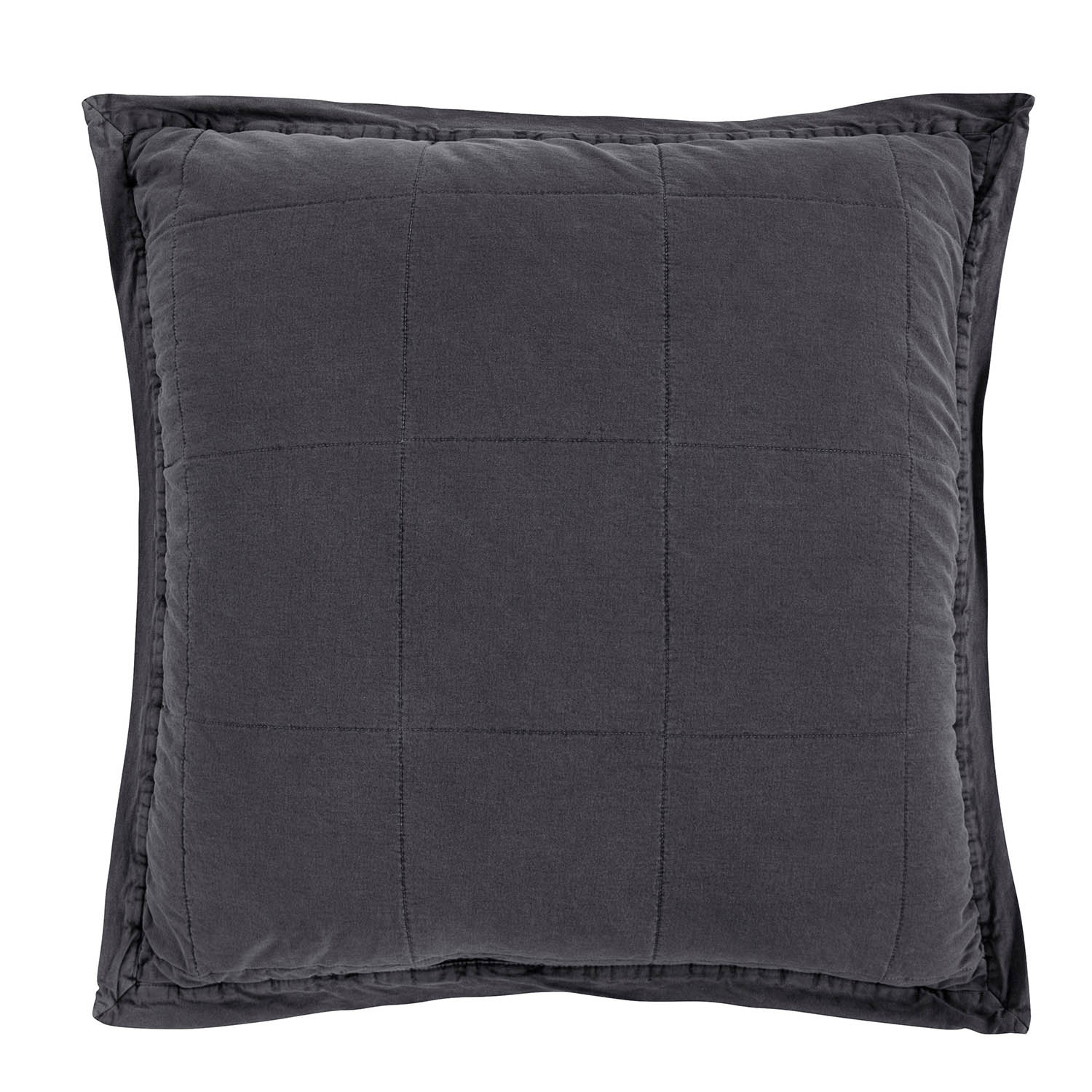 Stonewashed Cotton Quilted Velvet Euro Sham, Gray - Healthber