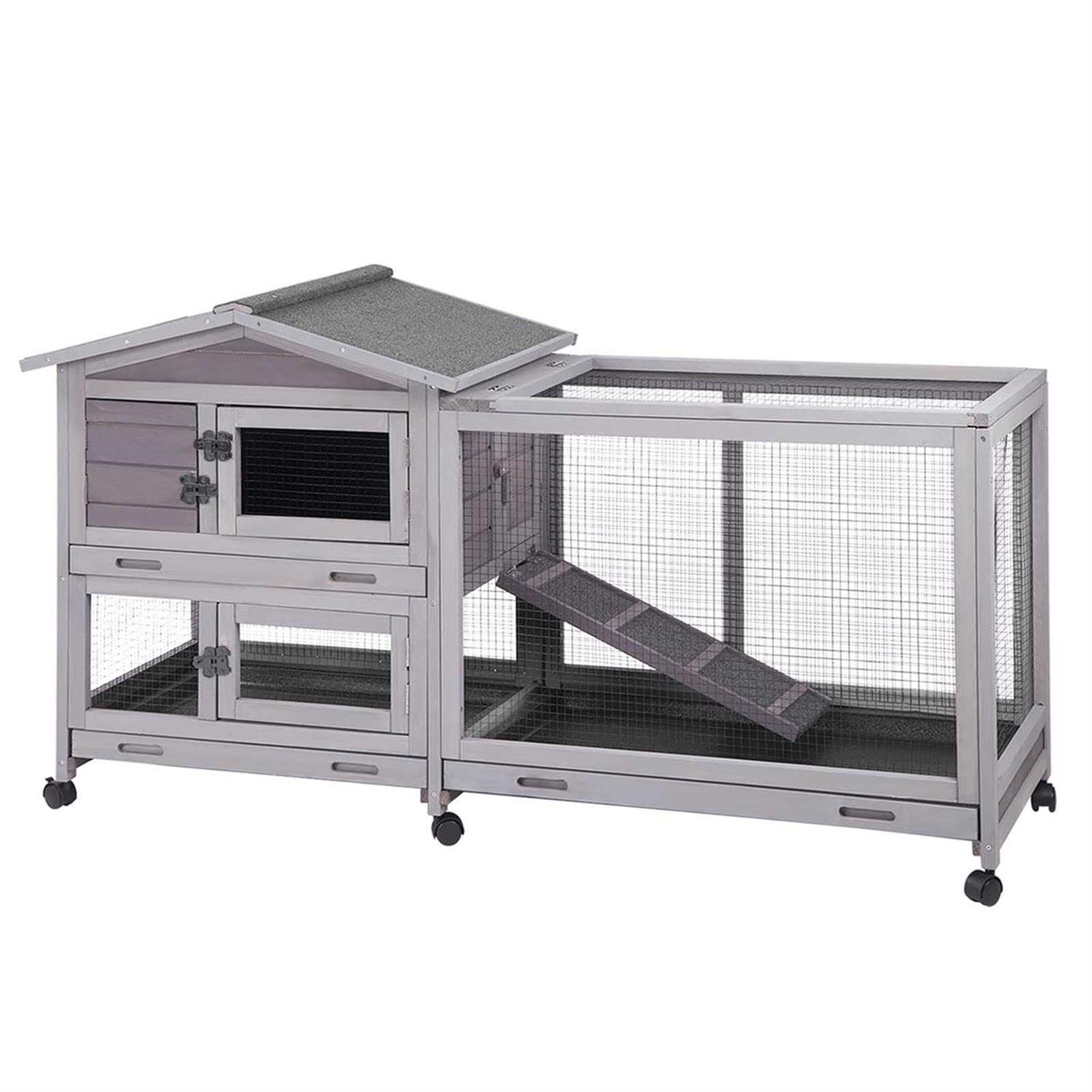 Aivituvin Rabbit Hutch Indoor 62 Cage Outdoor Chicken Coop Guinea Pig Cage on Wheels Bunny Cage with 3 Deep No Leakage Pull Out Tray,Waterproof - Healthber