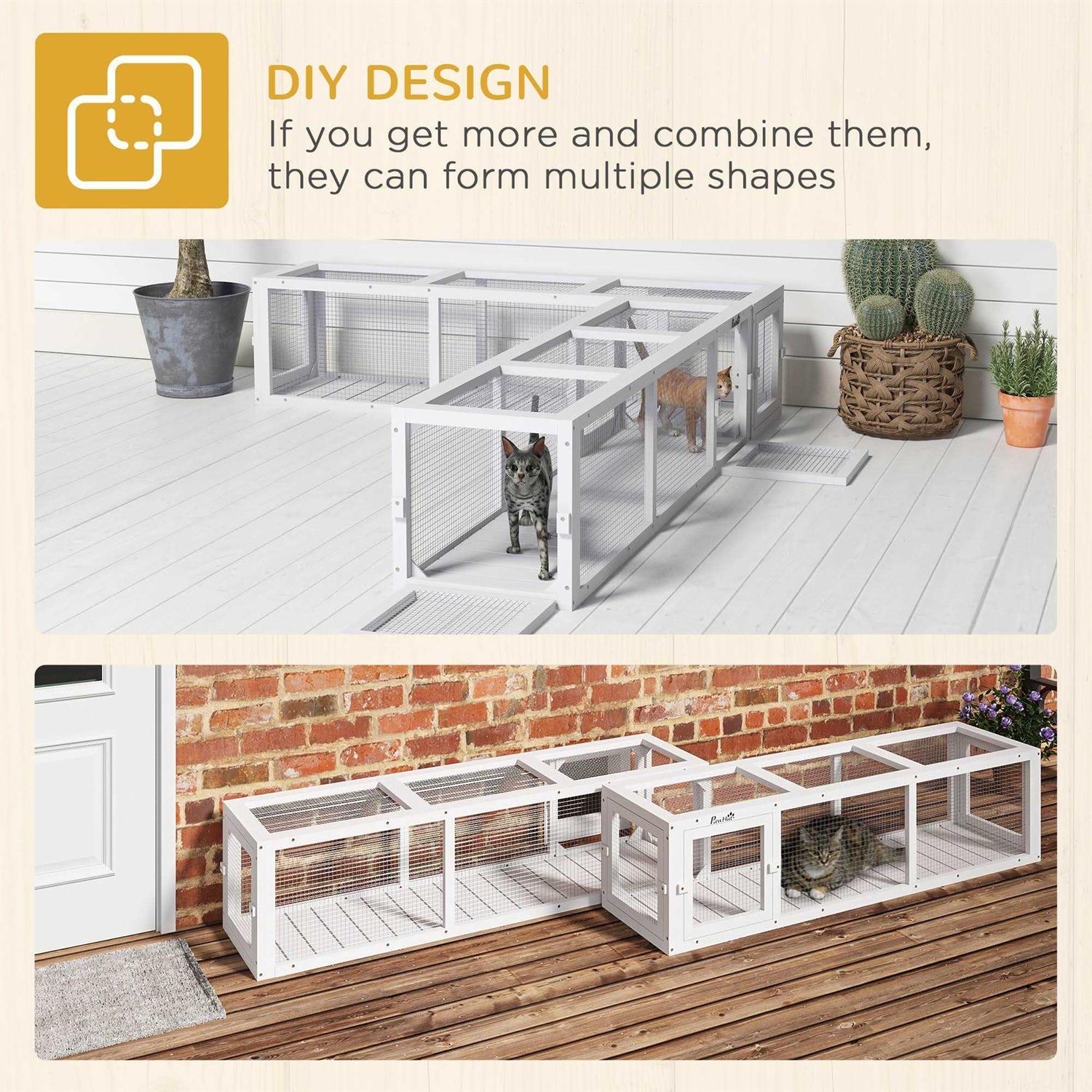 PawHut 59 Long Cat Tunnel with Extendable Design Wooden Outdoor Cat Tunnel House with Weather Protection - Healthber