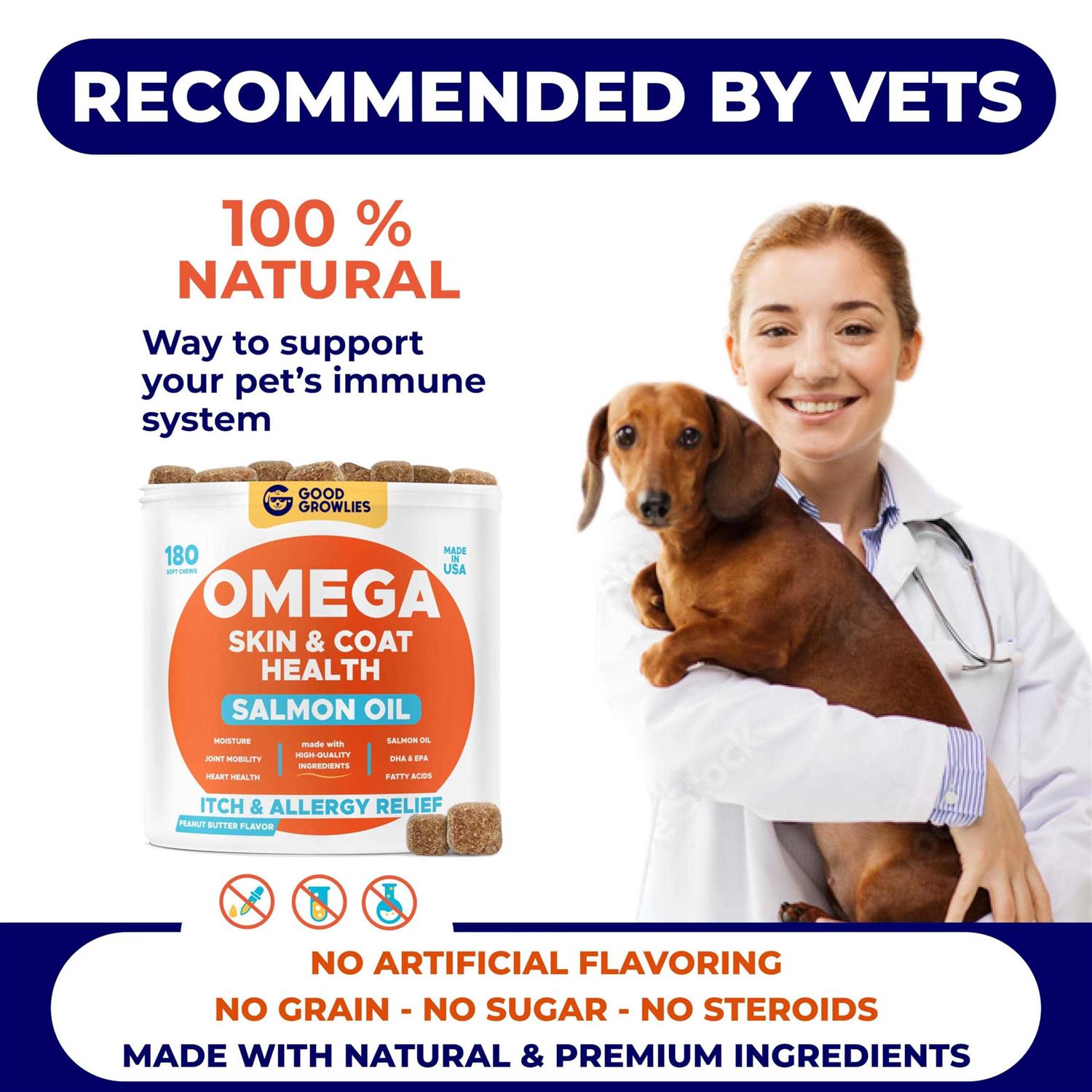 GOODGROWLIES Omega 3 Alaskan Fish Oil Treats for Dogs Dry&Itchy Skin Relief + Allergy Support - Healthber