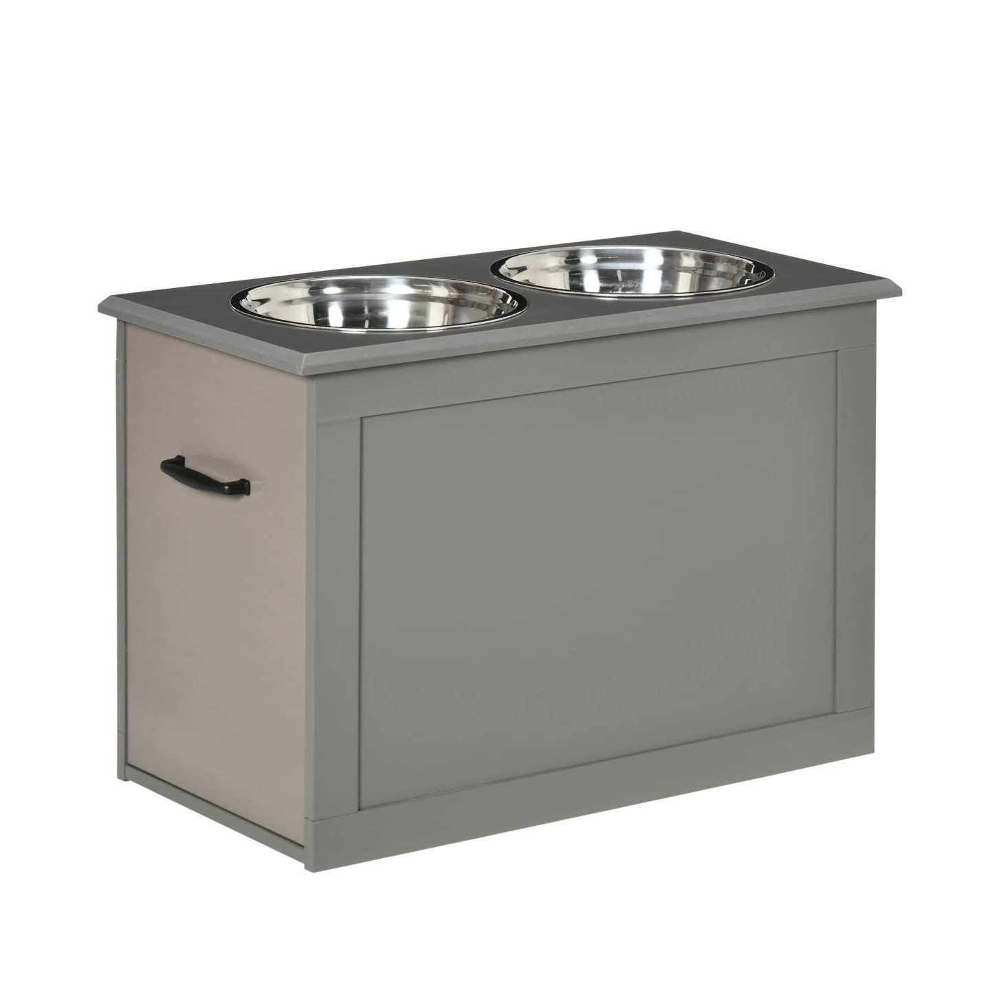 PawHut Raised Pet Feeding Storage Station with 2 Stainless Steel Bowls Base for Large Dogs and Other Large Pets - Healthber