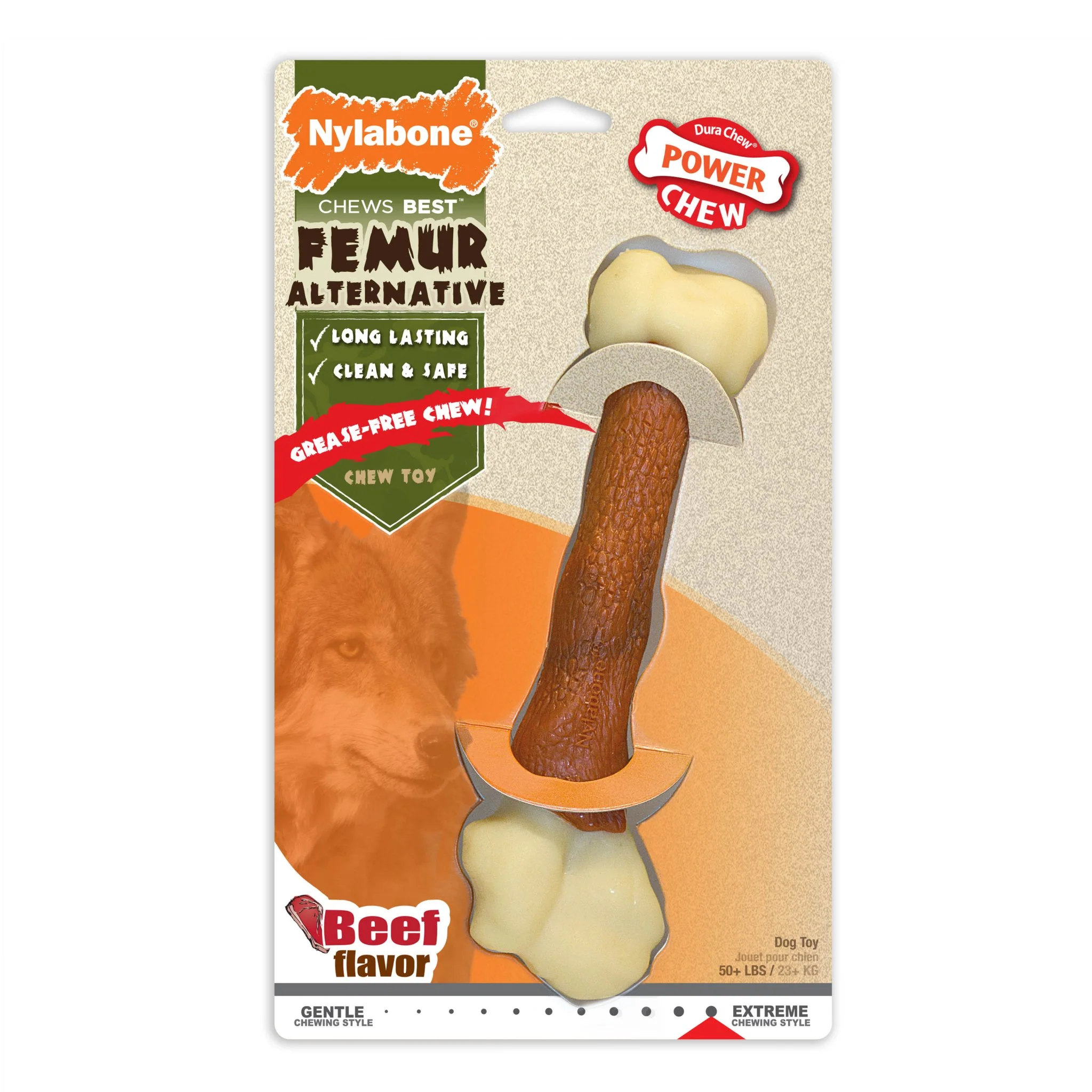 Power Chew Femur Dog Bone Alternative, Beef, Large/Giant, Up to 50 lbs. - Healthber