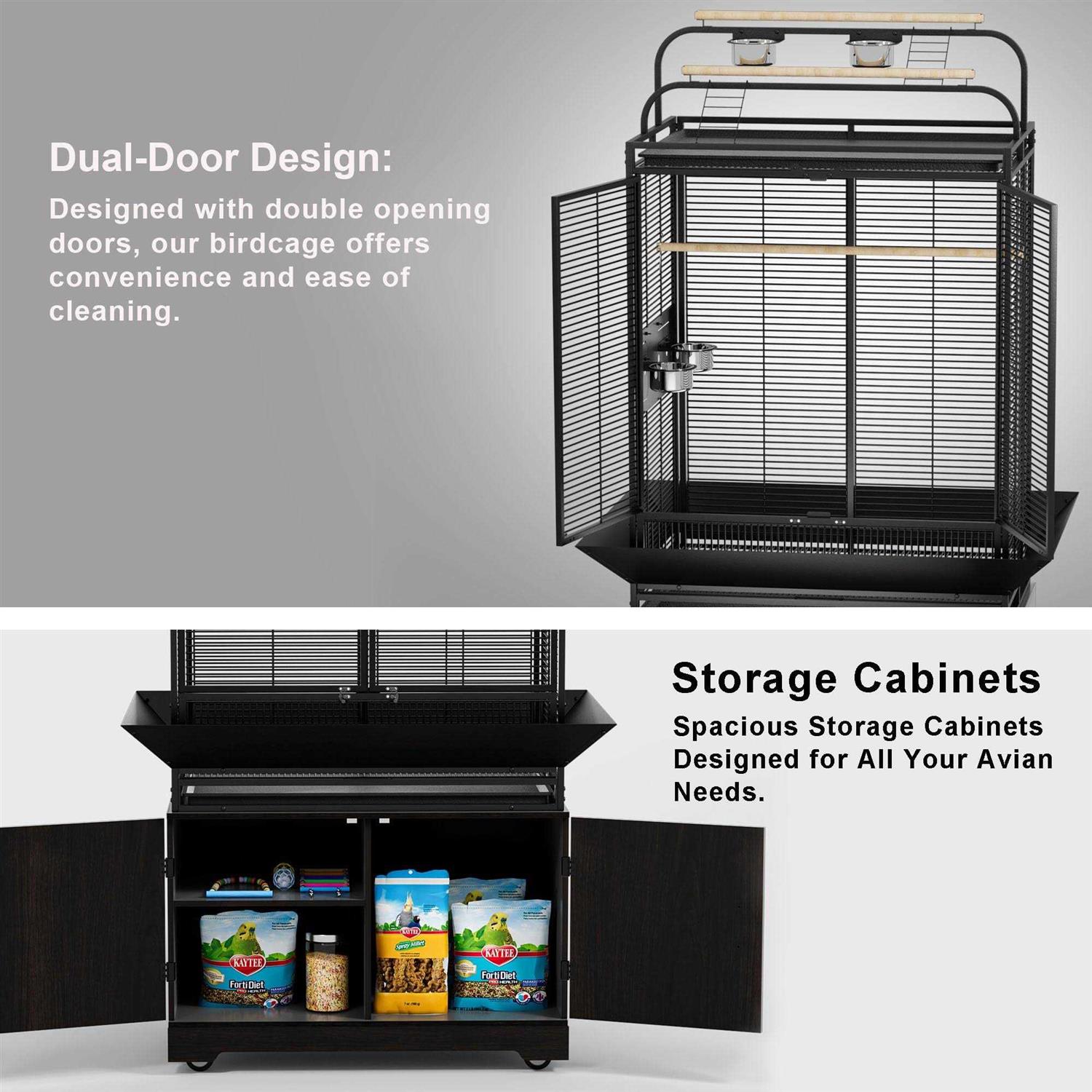 Gdlf 71-Inch Bird Cage with Play Top And Rolling Storage Cabinet Extra Large with Cover - Healthber