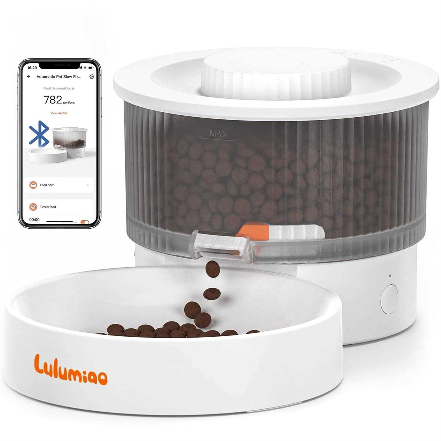 Lulumiao Automatic Cat Feeders with Slow Dispensing Healthier Timed Cat Food Dispenser Prevents Bloating for Small Dog - Healthber