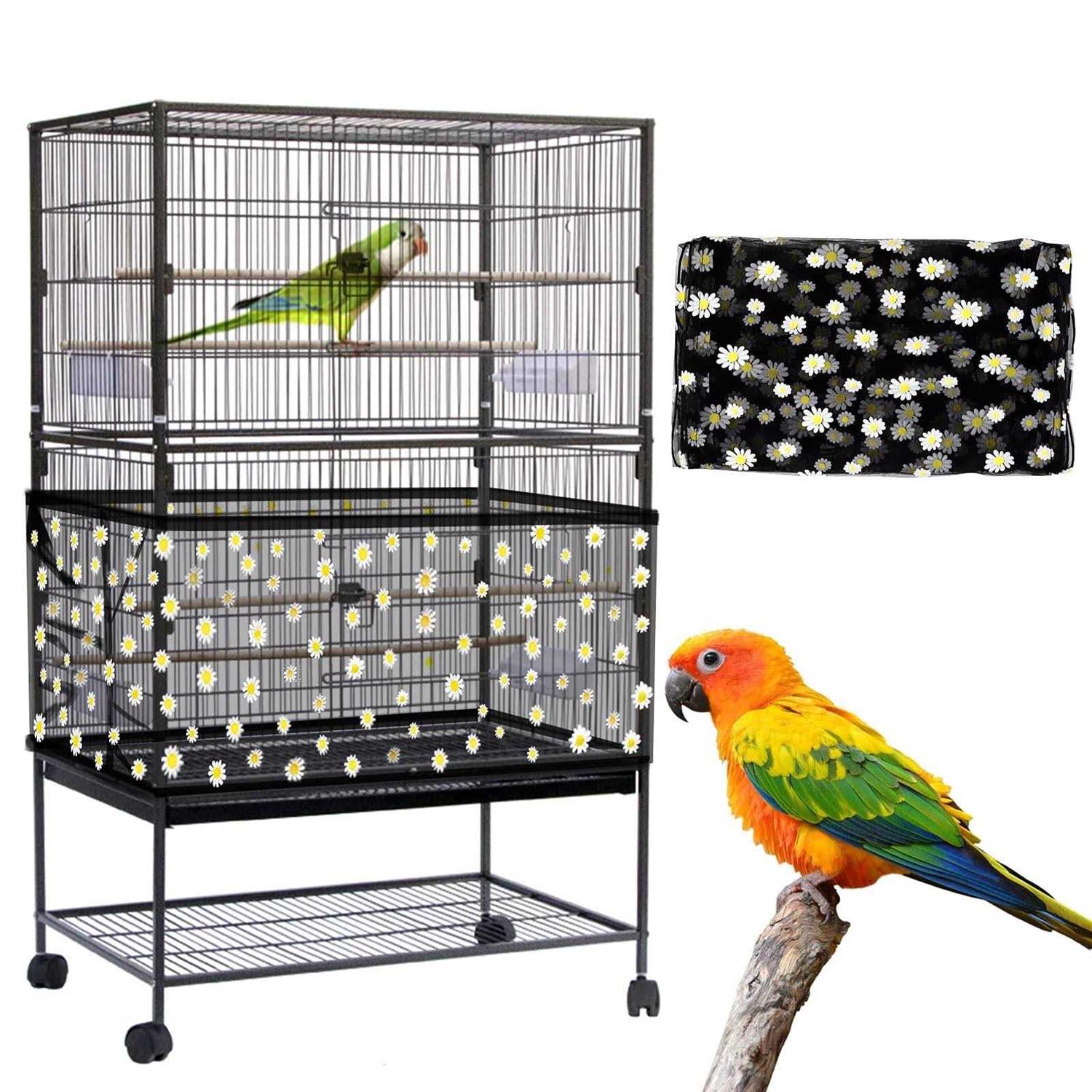 Daoeny Bird Cage Seed Catcher Large Bird Cage Cover Adjustable Soft Airy Nylon Mesh Net - Healthber