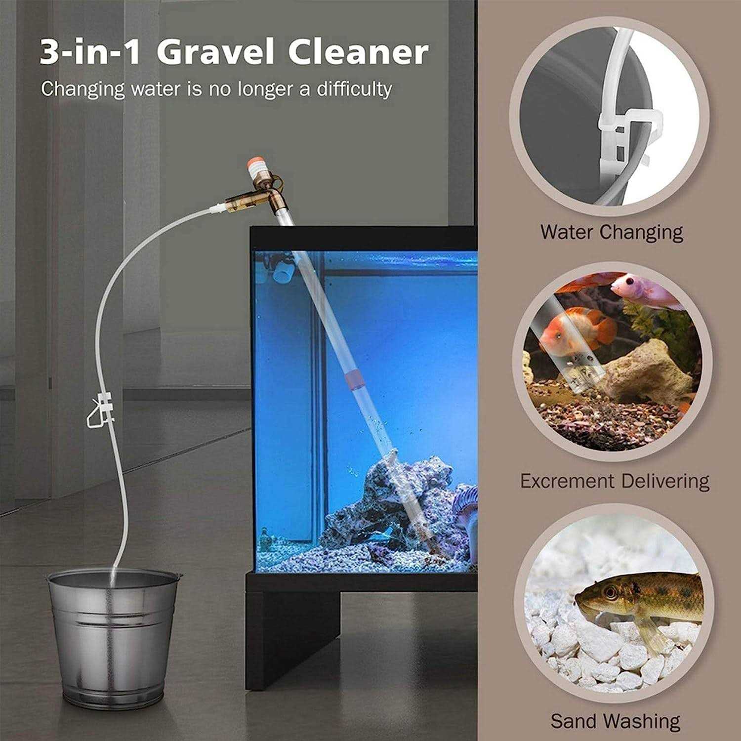 Aquarium Gravel Cleaner Fish Tank Kit Long Nozzle Water Changer for Water Changing and Filter Gravel Cleaning with Air-Pressing Button and Adjustable - Healthber
