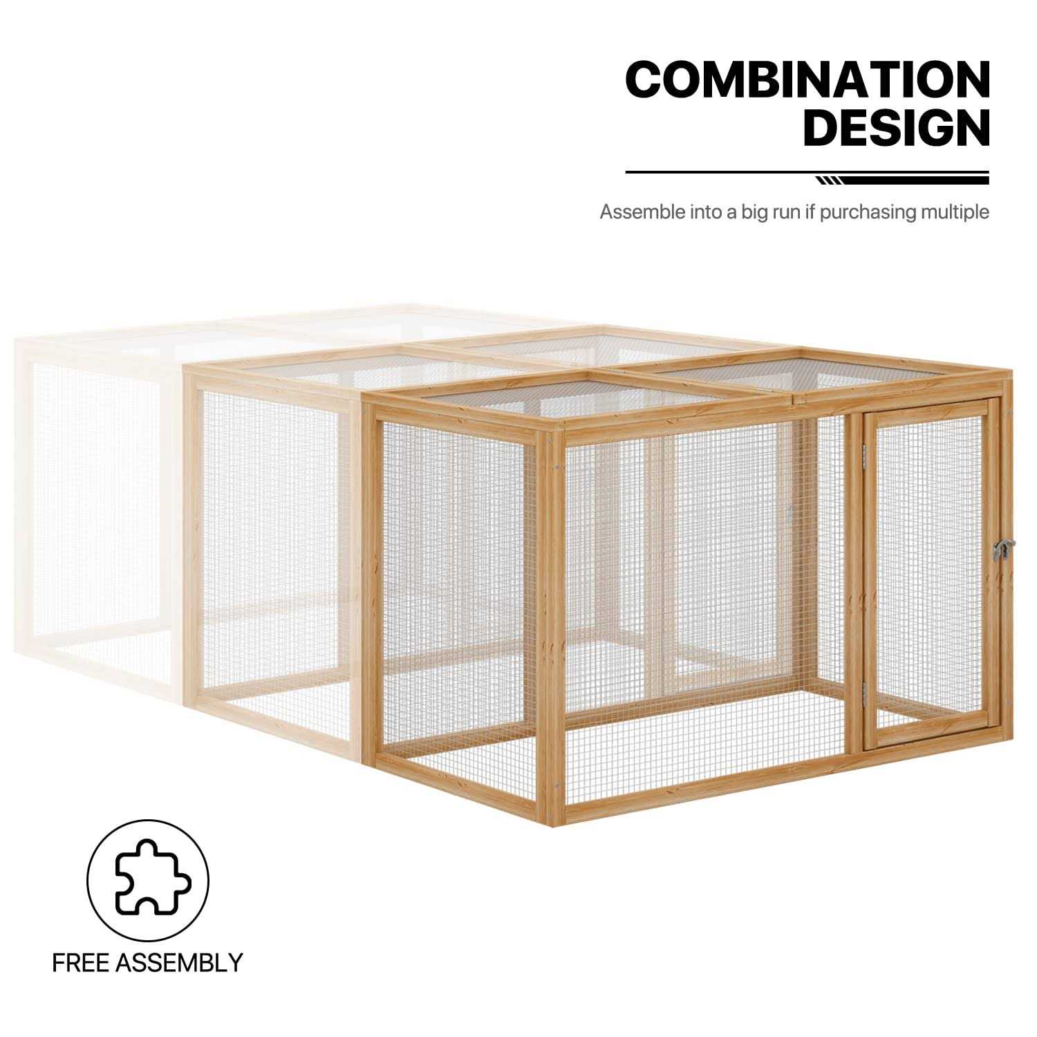 Monibloom Chicken Run for Yard Wood Chicken Cage Rabbit Hutch Bunny Pen with Openable Roof and Side Door - Healthber