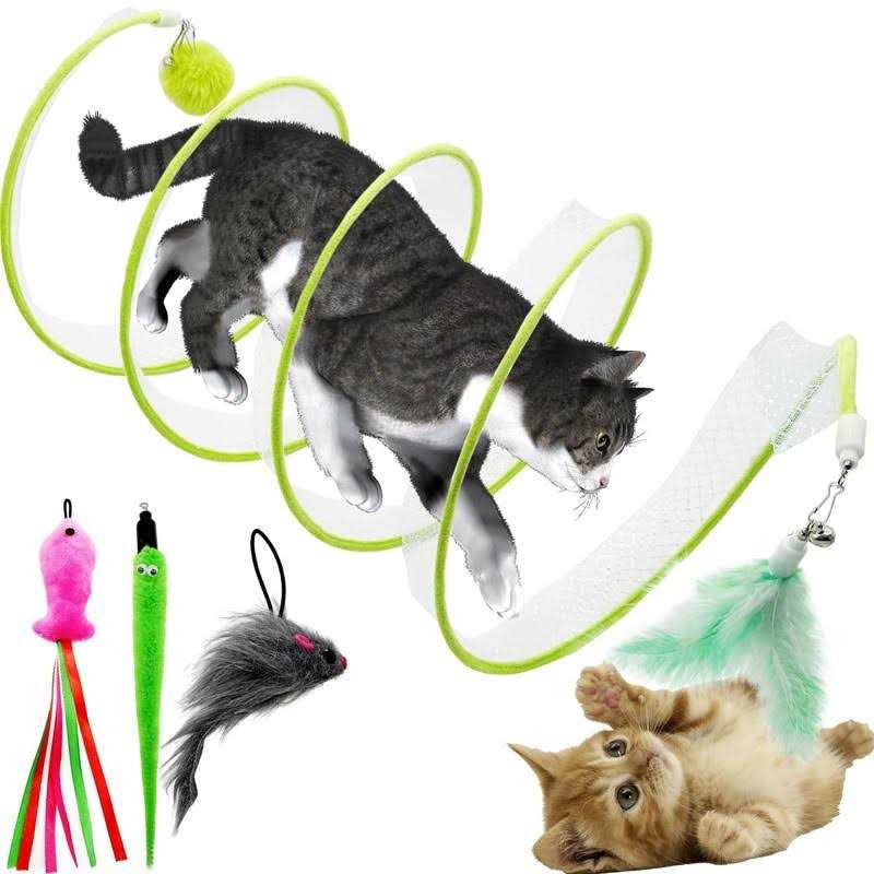 CATENEED S Type Cat Tunnel Toy Folded Cat Tunnel Spring Toy - Healthber