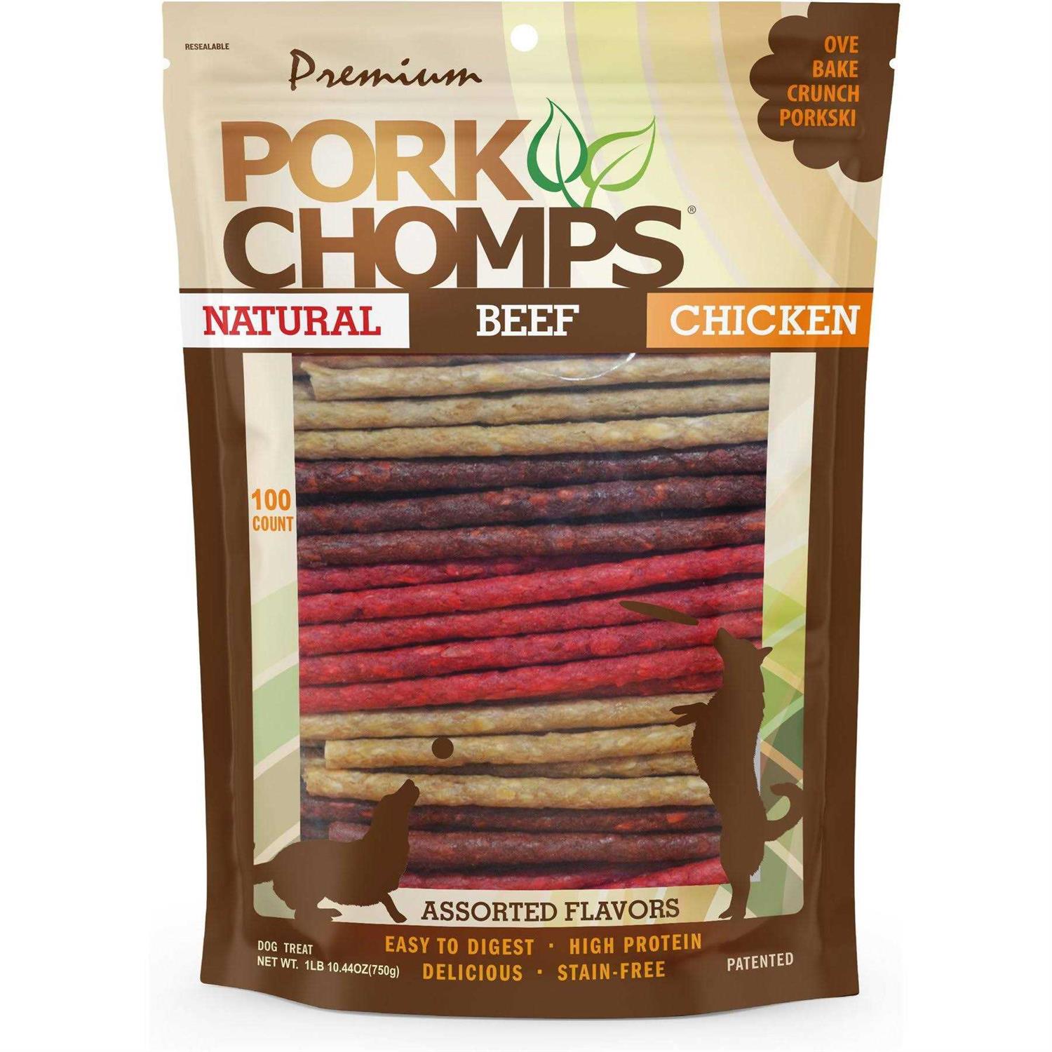 Pork Chomps Munchy Sticks Dog Treat Assorted Flavors - Healthber