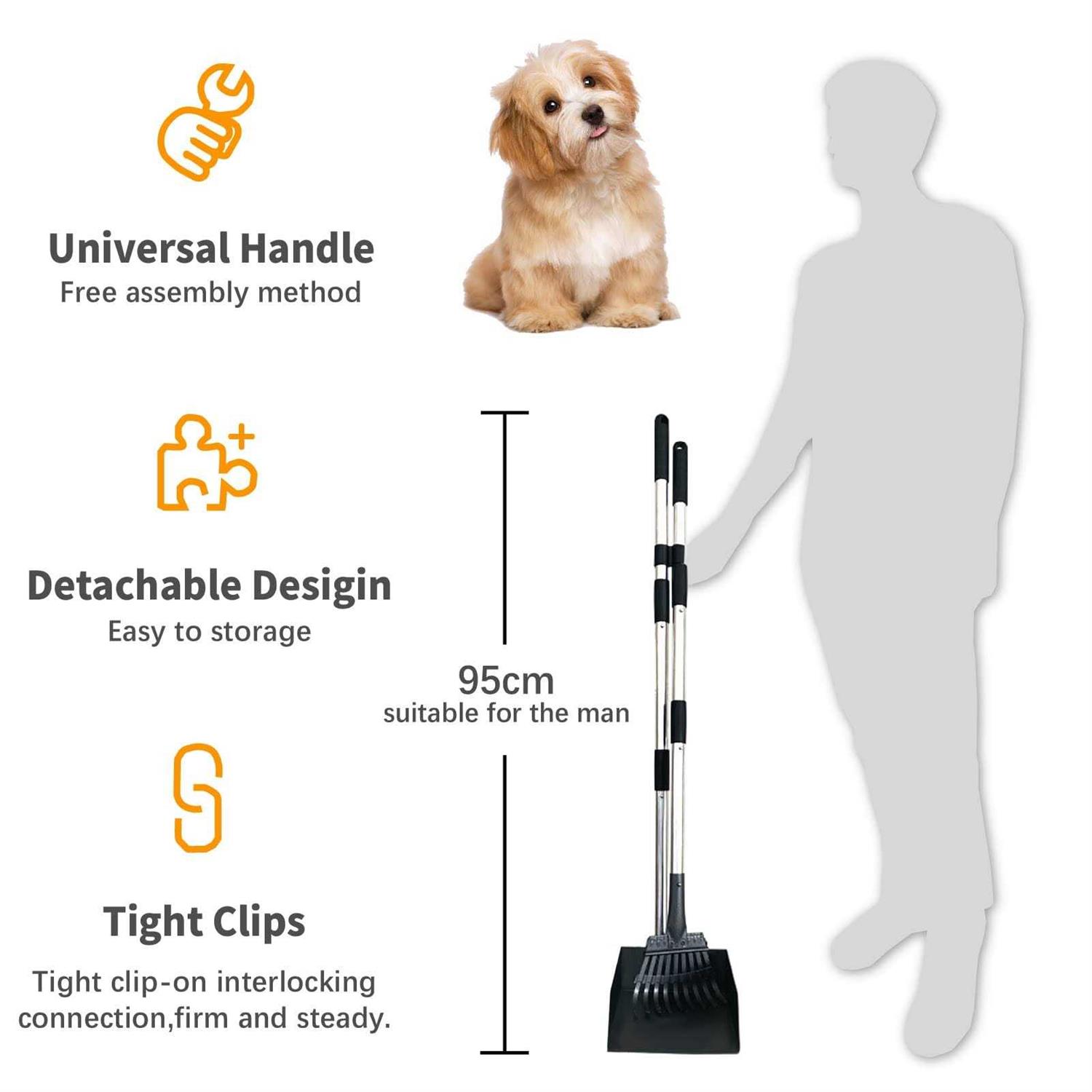SUNLAX Pooper Scooper, Durable Dog Poop Scoop Long Handle Tray and Rake Set for Large Medium Small Dogs - Healthber
