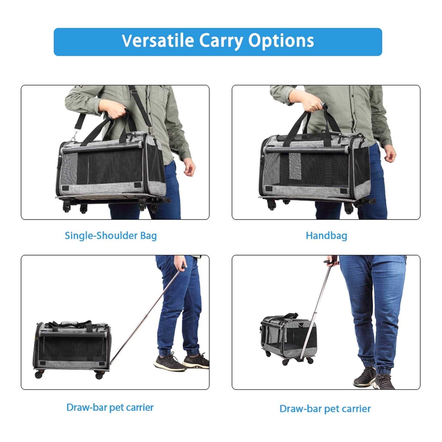 Mexmiody Pet Carrier with Wheels Airline Approved Dog Cat Carrier for Medium Small Dogs - Healthber