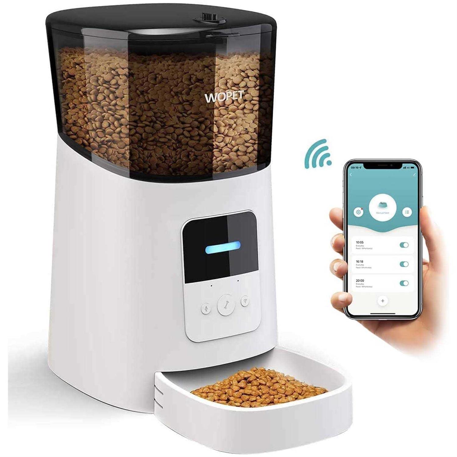 Wopet Automatic Dog Feeders, Wi-Fi Enabled Smart Cat Feeders, Cat Food Dispenser, Distribution Alarms and Voice Recorder Up to 15 Meals per Day - Healthber