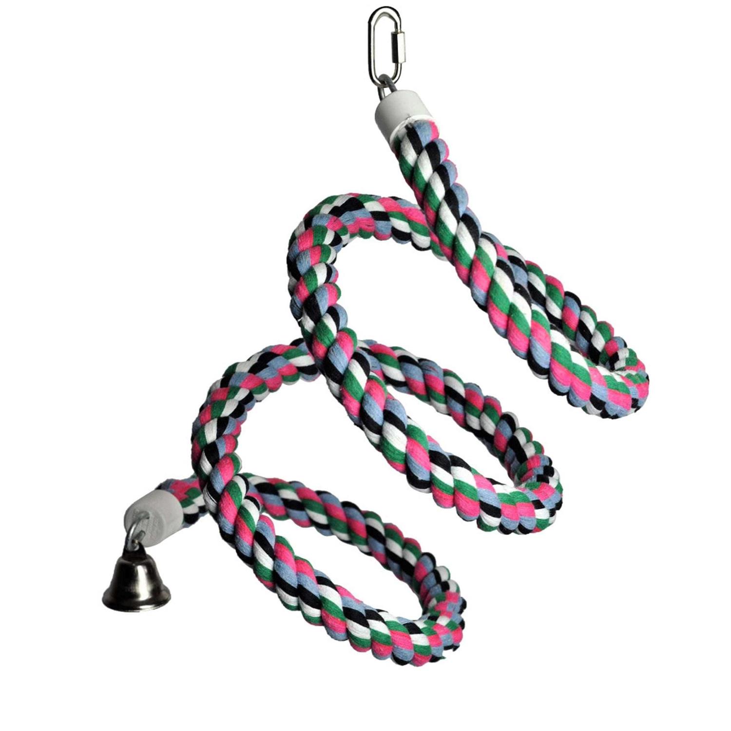 A & E Rainbow Cotton Rope Boing with Bell Bird Toy - Healthber