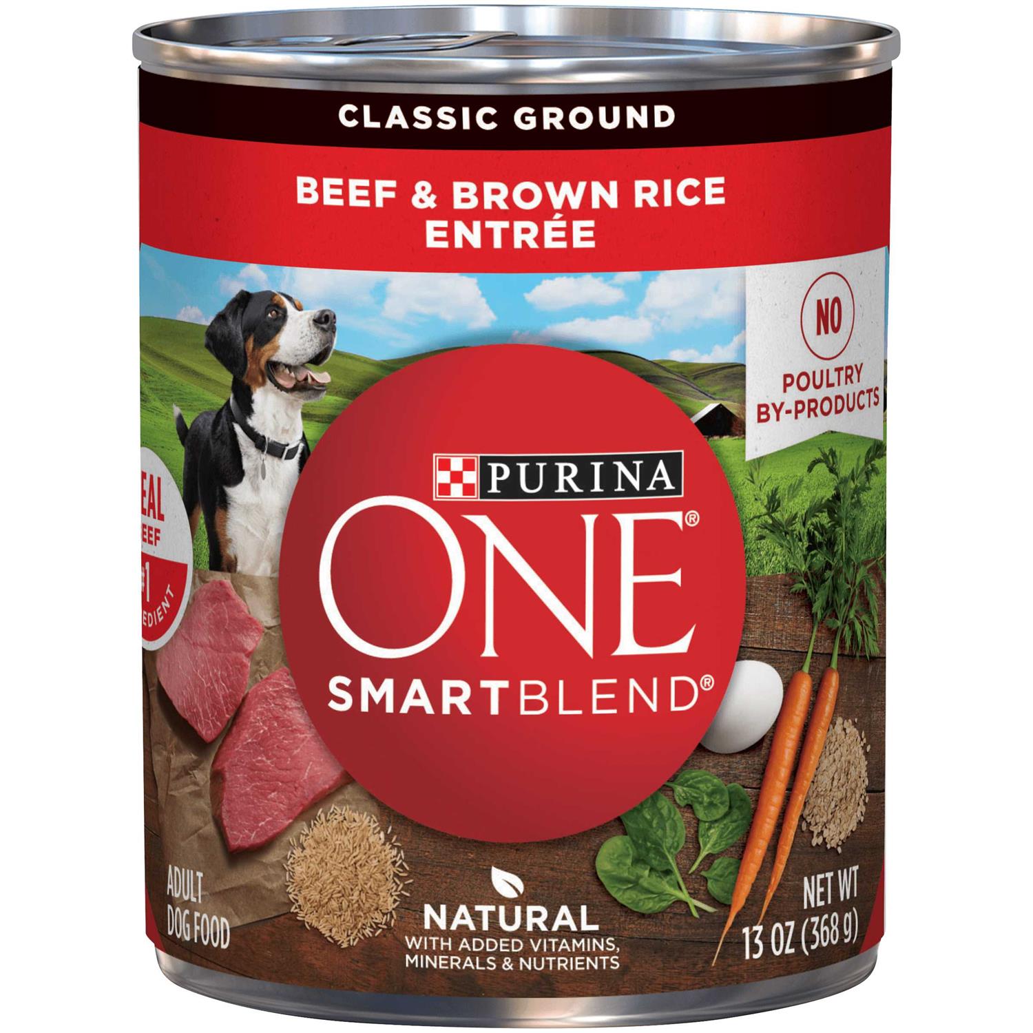 Purina ONE SmartBlend Ground Beef & Rice Dog Food, 13-oz, 12 ct - Healthber