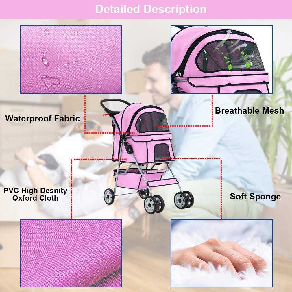 BestPet Pet Stroller Cat Dog Cage Stroller Travel Folding Carrier - Healthber