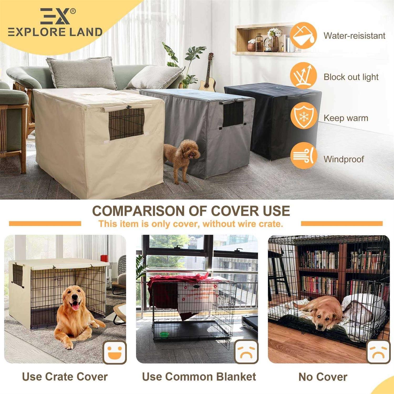 Explore Land Dog Crate Cover Durable Polyester Pet Kennel Cover Universal Fit for Wire Dog Crate - Healthber