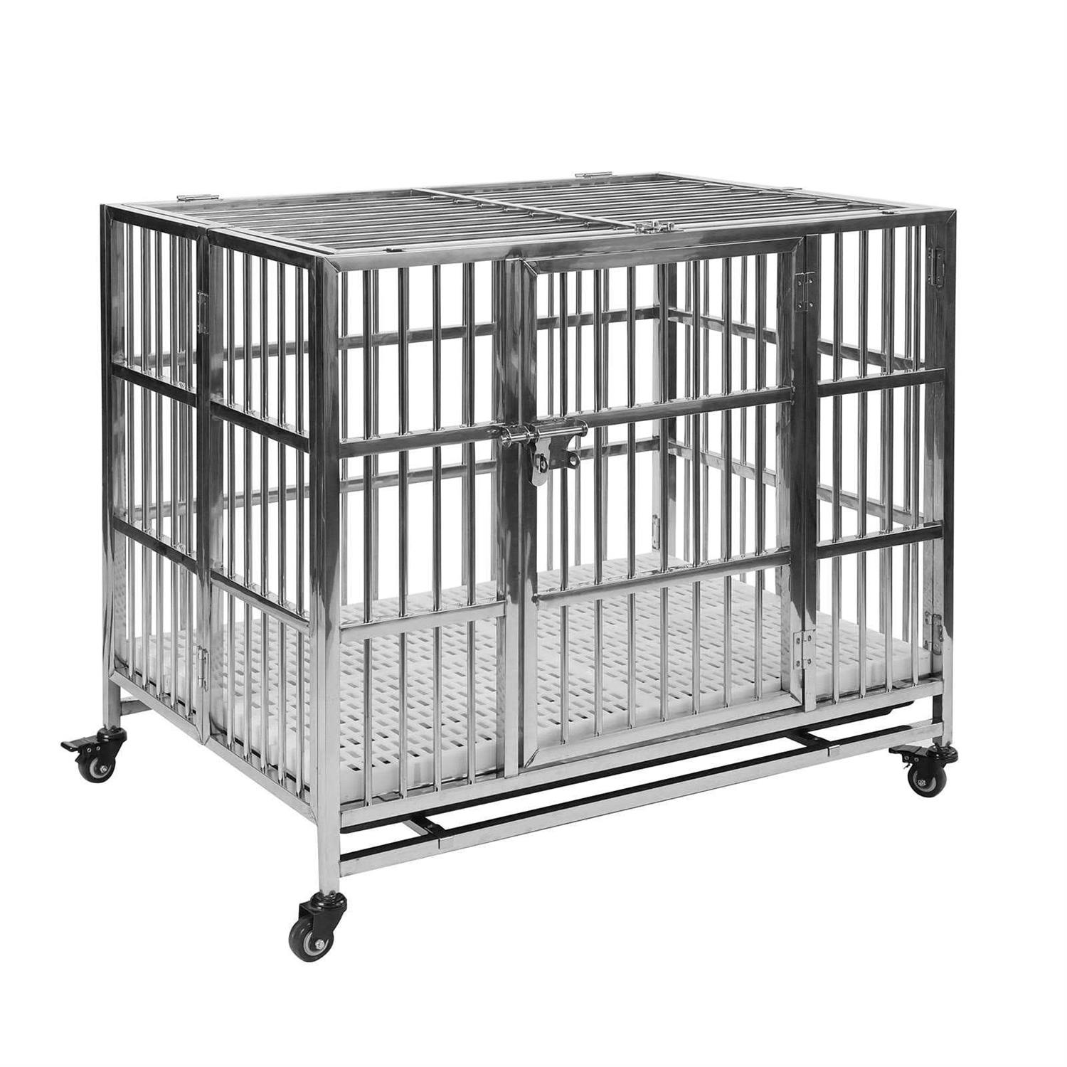RYPetmia 38 Heavy Duty Stainless Steel Dog Cage Kennel Crate and Playpen for Training Large Dog Indoor Outdoor with Double Doors & Locks Design - Healthber