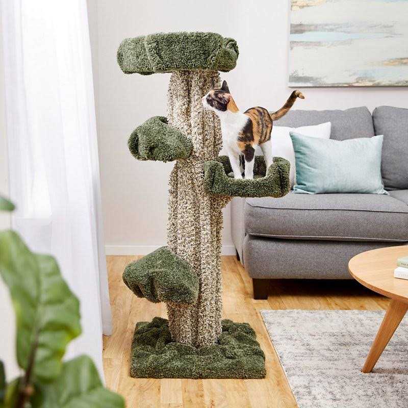 Frisco 49-in Tree-Shaped Real Carpet Wooden Cat Tree - Healthber