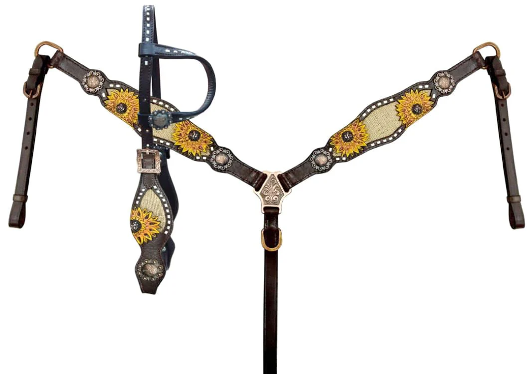 Showman Hand Painted Sunflower & Burlap Tack Set - Healthber
