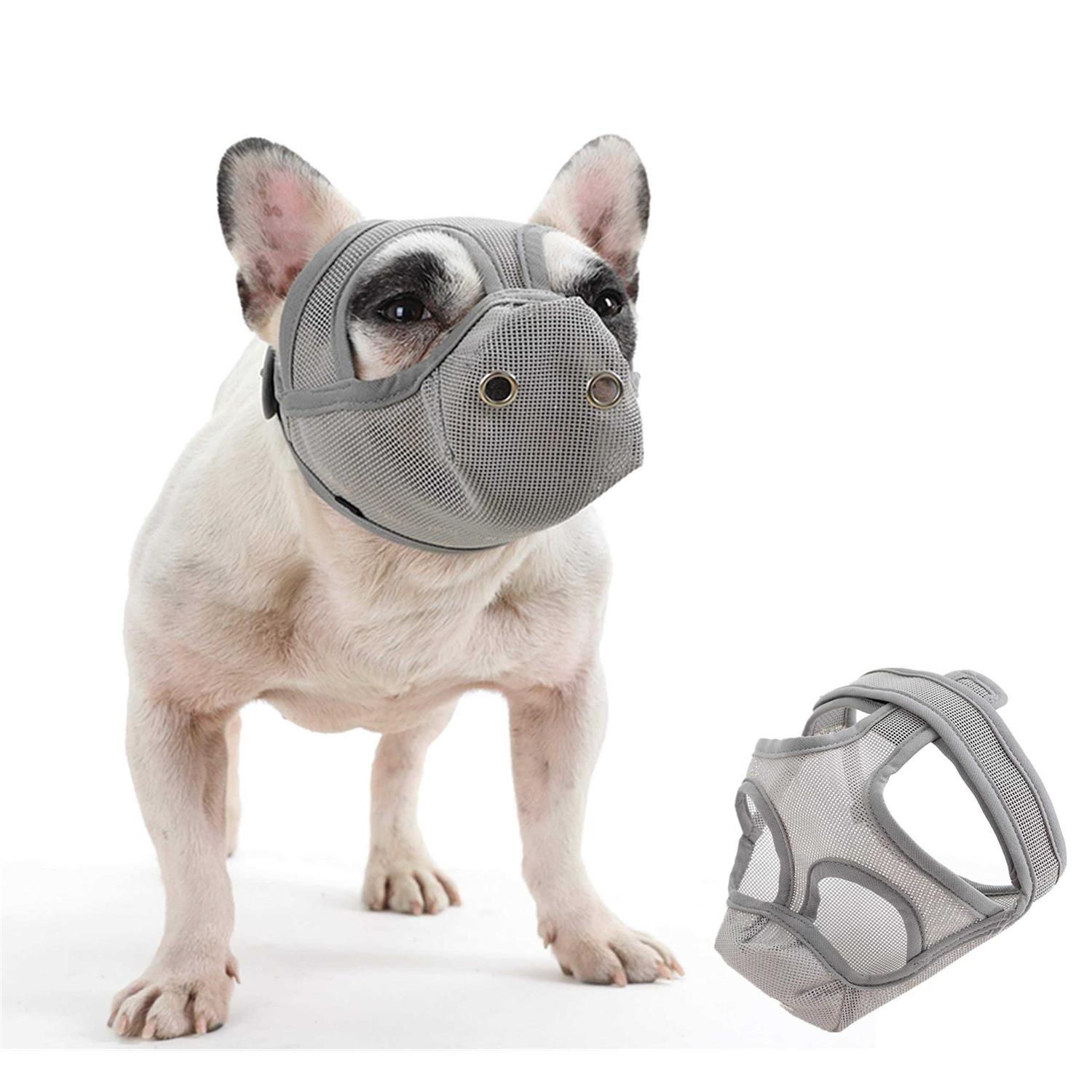 CILKUS Short Snout Dog Muzzles Bulldog Muzzle Adjustable Breathable Mesh Dog Muzzle Can Stick Out Tongue and Drink Water Anti-Biting and Training - Healthber