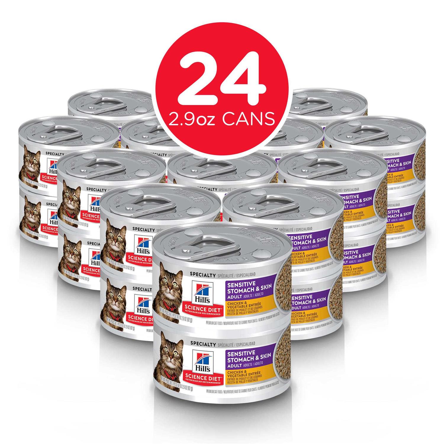 Hill’s Science Diet Adult Sensitive Stomach & Skin Chicken & Vegetable Entrée Canned Cat Food, 2.9-oz can, case of 24 - Healthber