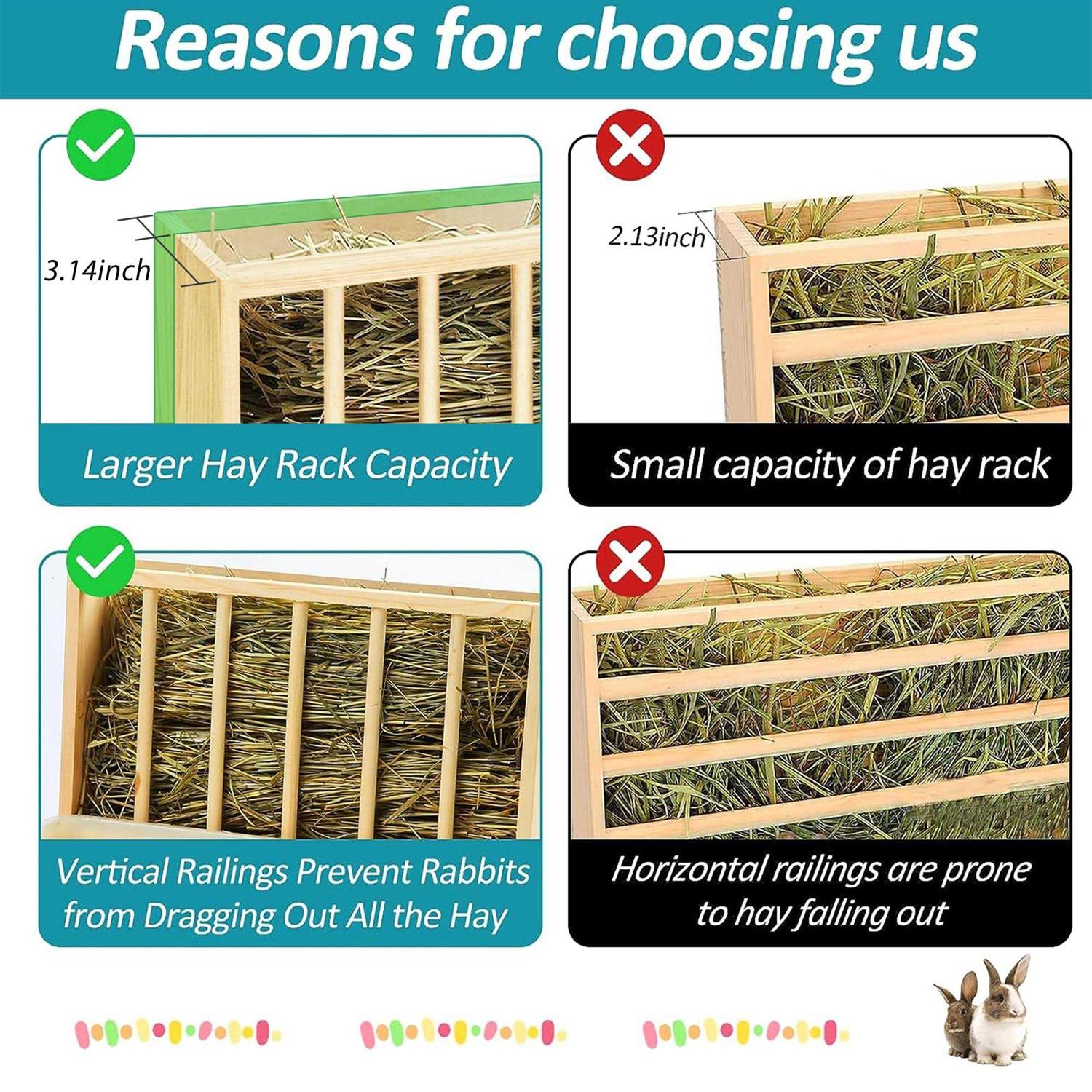 3 in 1 Rabbit Hay Feeder with Litter Box Wooden Bunny Hay Feeder Guinea Pig Hay Holder with Toilet Small Animal Hay Holder Rack Manger - Healthber