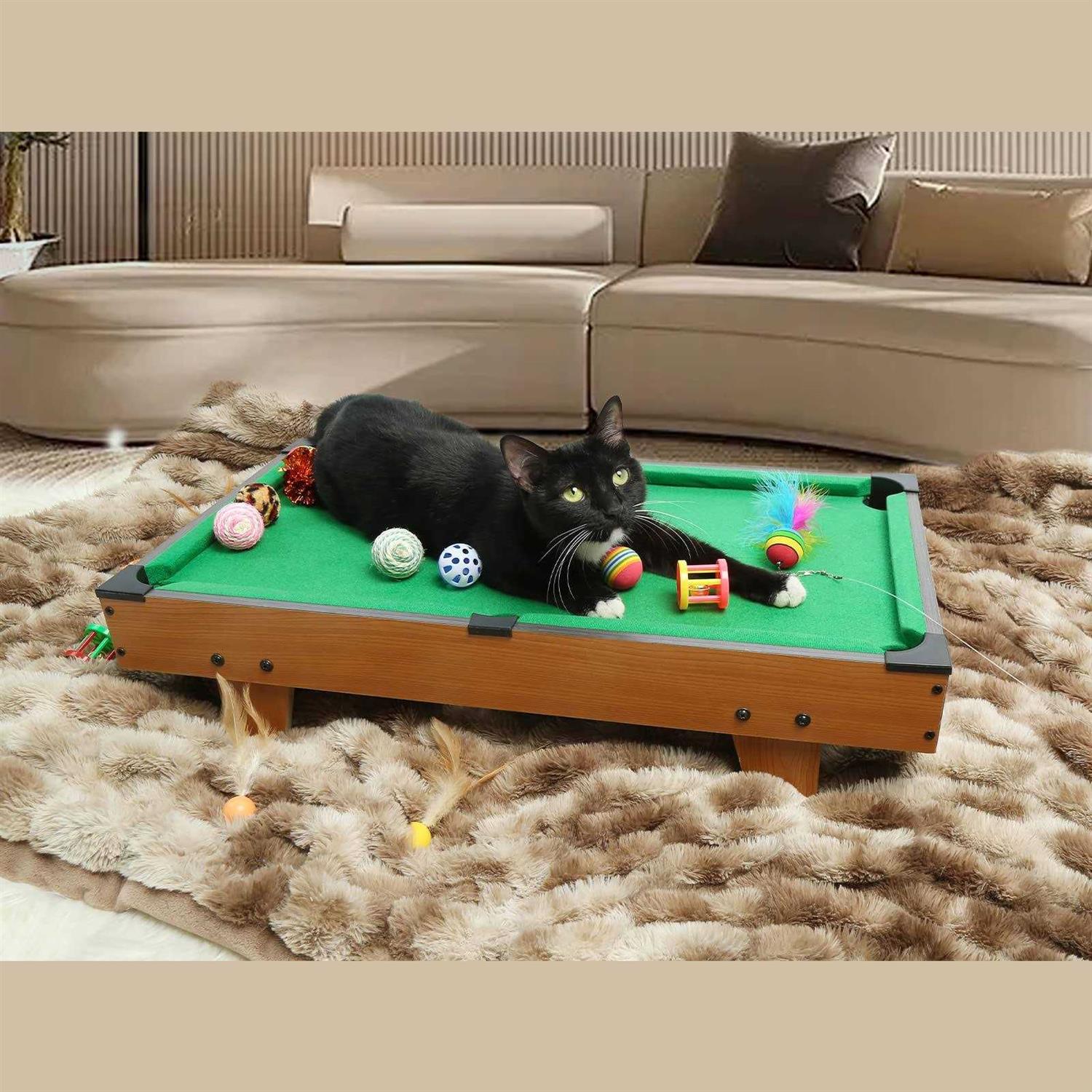 Hora de Lima Mini Pool Table for Cat Billiards Table Board Games for Cat with Interactive Cat Feather Teaser - Healthber