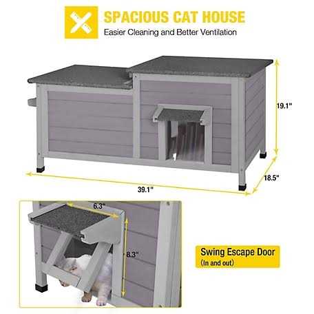 aivituvin Feral Cat Shelter 2-Room Outdoor Cat House for Rescued Cats AIR93 - Healthber