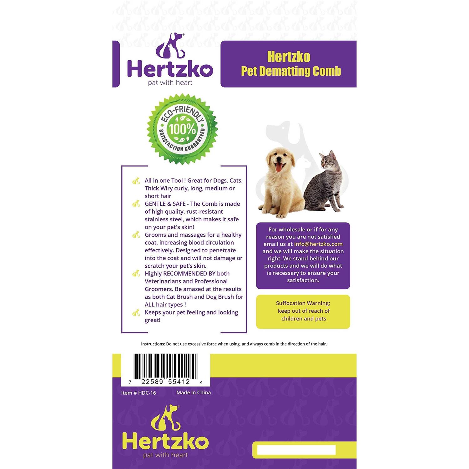 Hertzko Pet Dematting Comb for Dogs Cats Undercoat Rake Grooming Brush with Safety Edges - Healthber