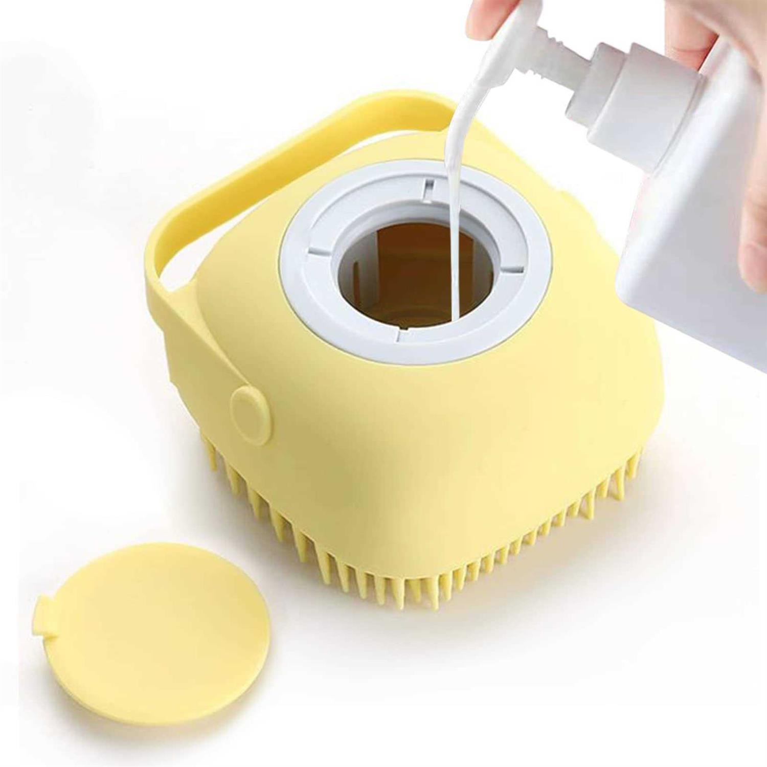 ELEGX Pet Grooming Bath Massage Brush with Soap and Shampoo Dispenser Soft Silicone Bristle for Long Short Haired Dogs Cats Shower - Healthber