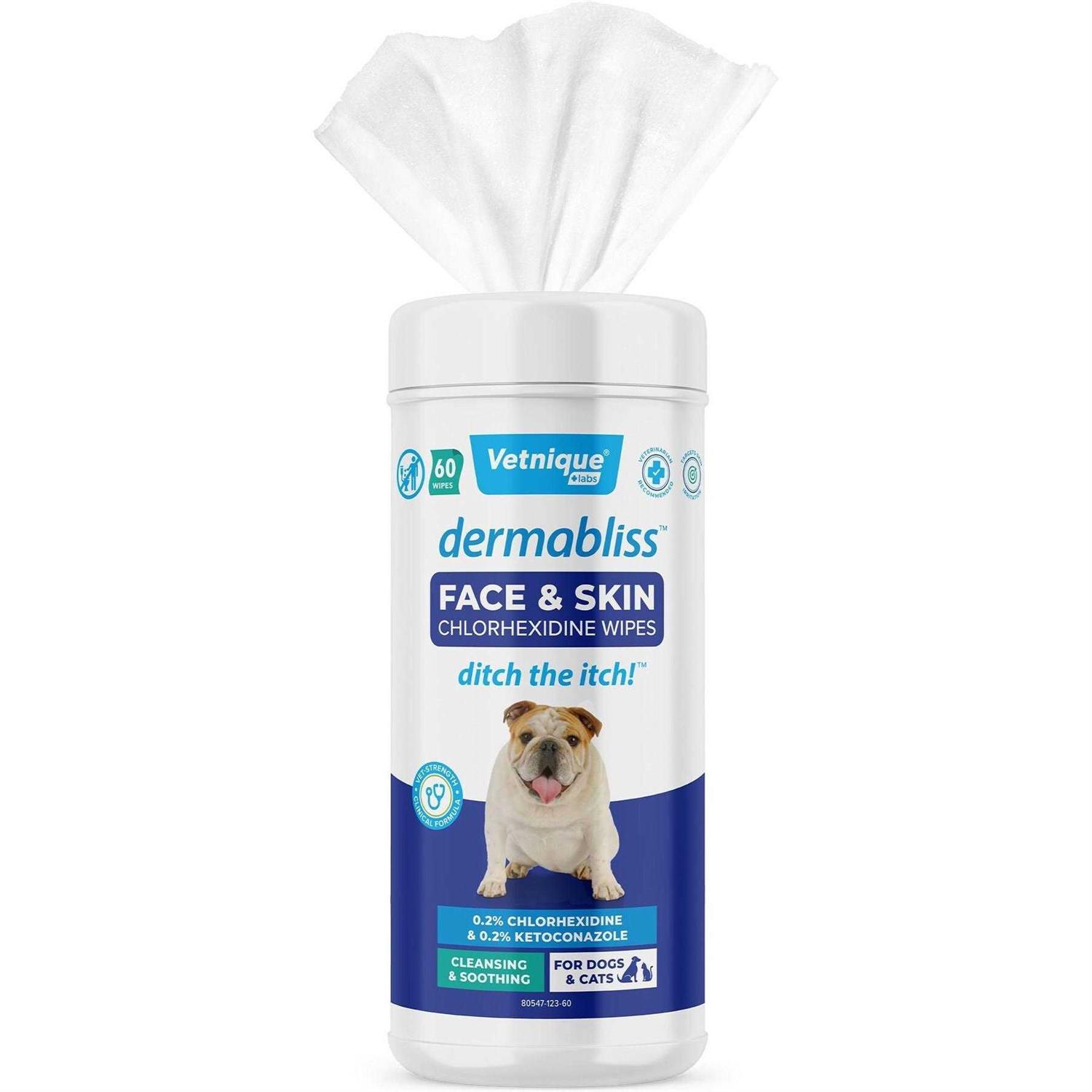 Vetnique Labs Dermabliss Medicated Face Skin & Wrinkle Dog & Cat Wipes - Healthber