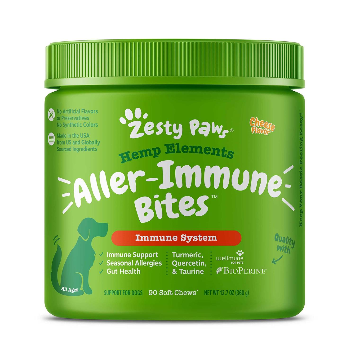 Zesty Paws Hemp Cheese Elements Allergy & Immune Bites for Dogs - Healthber