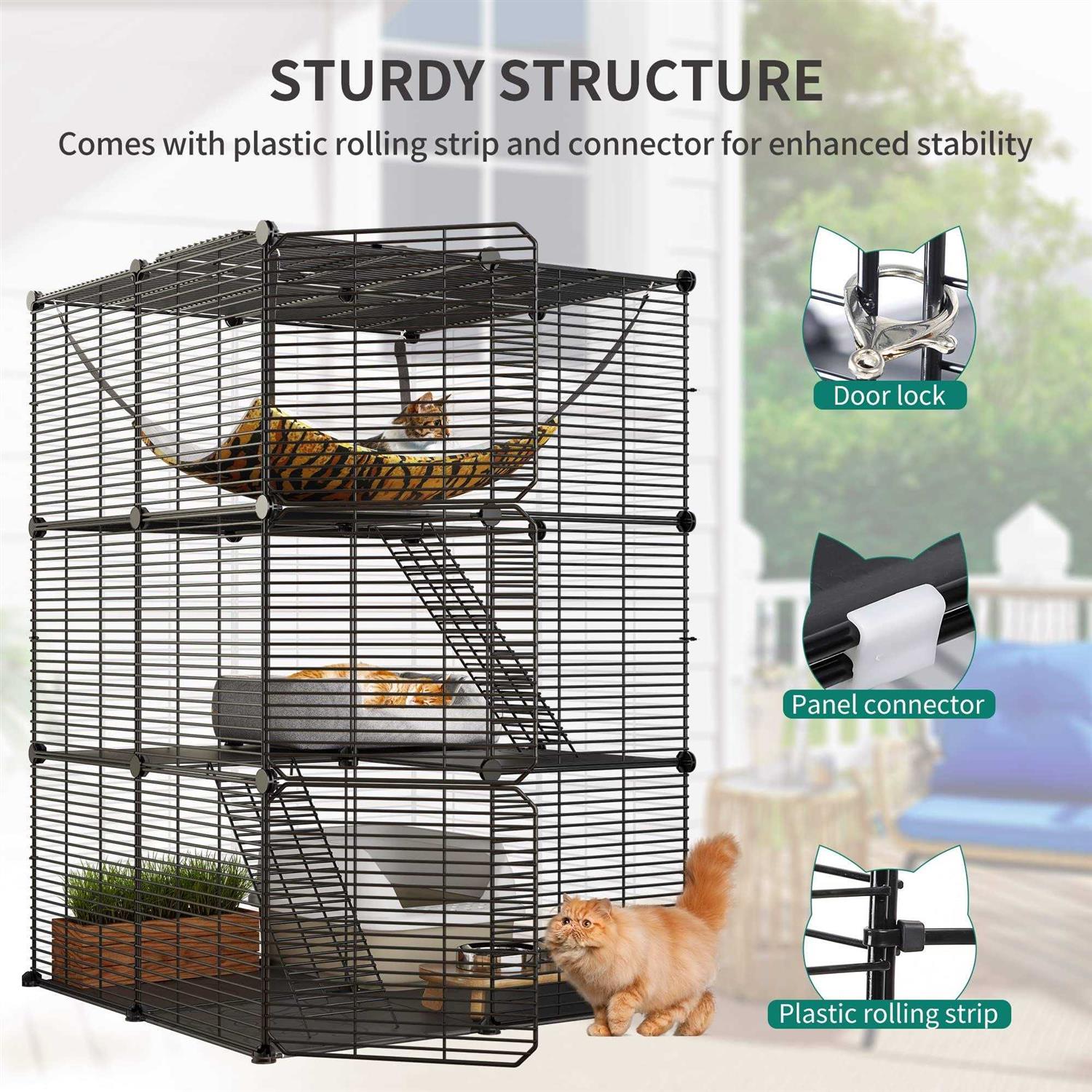 YITAHOME Cat Cage Indoor Cat Enclosures DIY Cat Playpen Metal Kennel with Extra Large Hammock for 1-2 Cats - Healthber