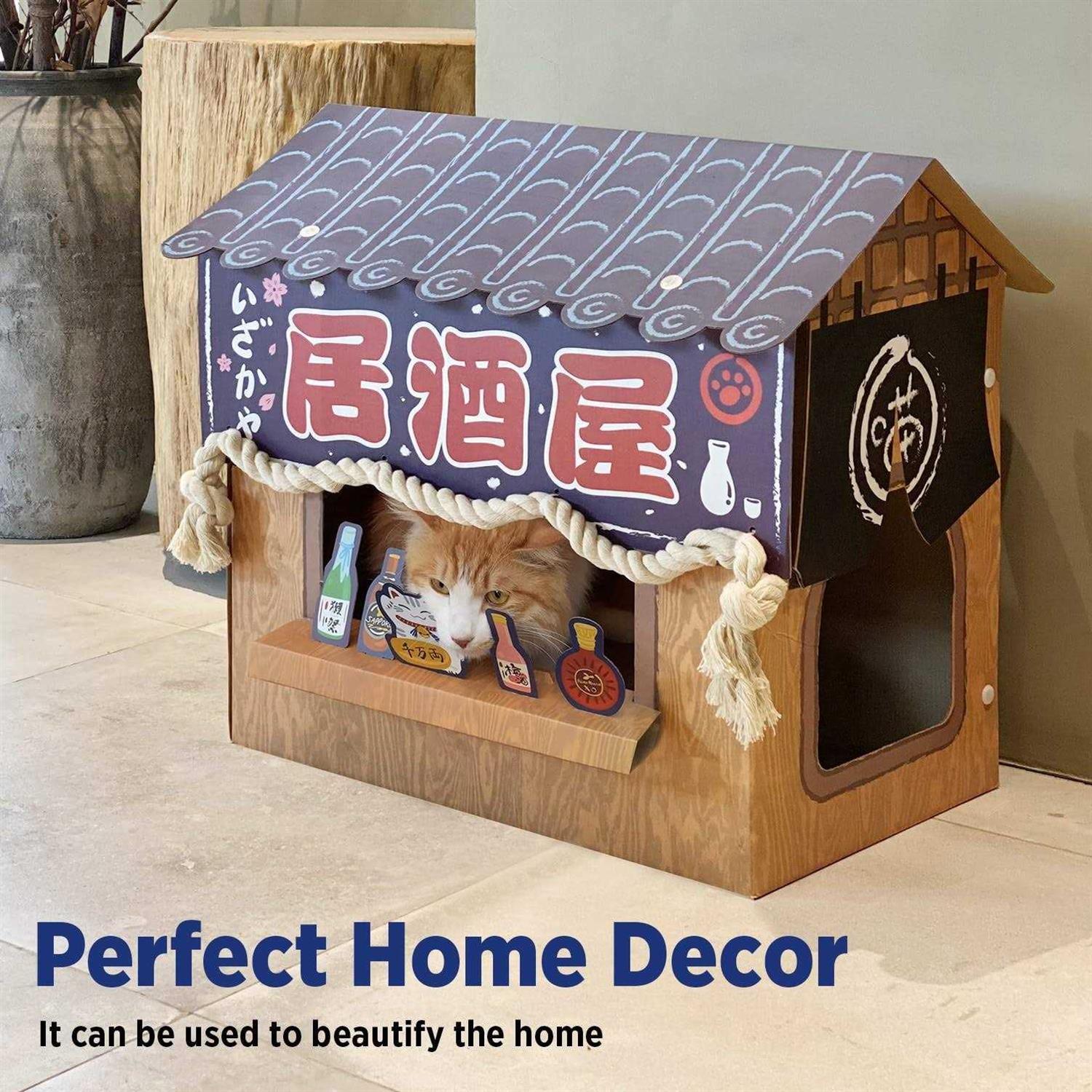 SMILE PAWS Large Sturdy Cardboard Cat House with Scratcher Cat condo Bed - Healthber