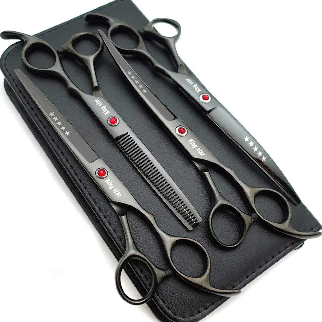 Kingstar 7.0in Titanium Professional dog grooming scissors set,Straight & Thinning & Curved scissors 4pcs set for dog grooming - Healthber