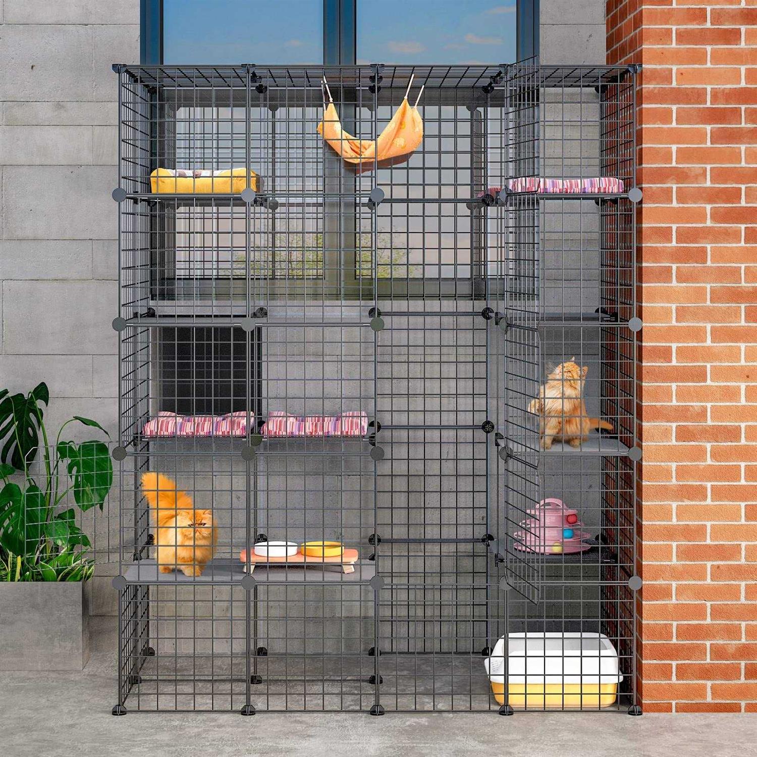eiiel diy large cat enclosure outdoor cat cage cat house with 6 jumping platforms for play catio with large entrance easy to - Healthber