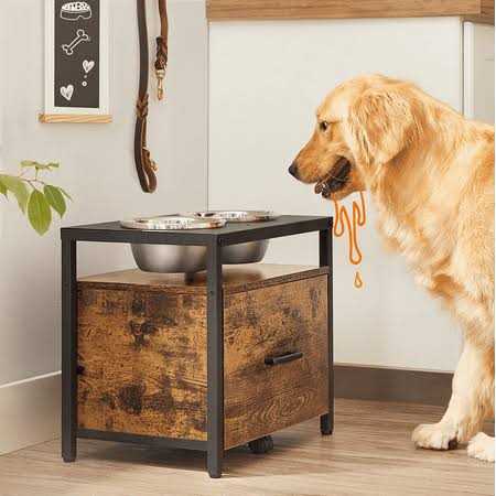 Feandrea Elevated Dog Bowls for Large Dog Dog Feeder Raised Bowl Stand with Storage Drawer 2 Bowls Rustic Brown and Black - Healthber