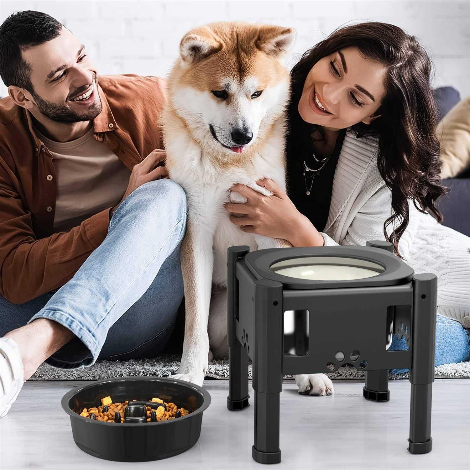 Lewondr Elevated Dog Water Bowl No Spill 80OZ/2.5L Large Capacity Raised Water Bowl for Dogs with Slow Feeder Dog Bowl - Healthber