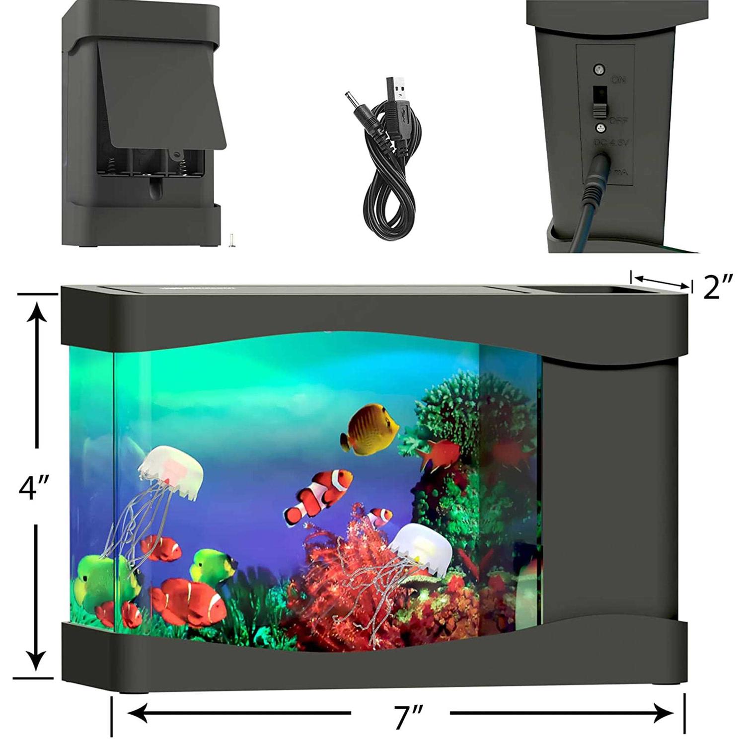 Playlearn USA Playlearn Mini Jellyfish Aquarium Artificial Fish Tank with Moving Fish USB/Battery Powered - Healthber