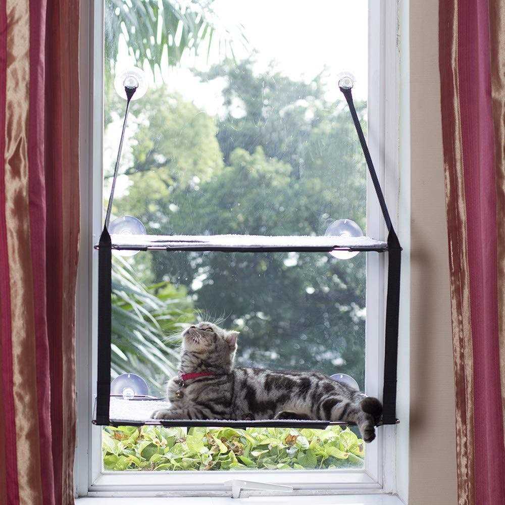 LIFIS Cat Window Perch Cat Hammock for Window 2 Layers Bed Up to 55lb Can Be Installed on Small Window Soft Mats Stable Metal Frames Kitty Sunny - Healthber
