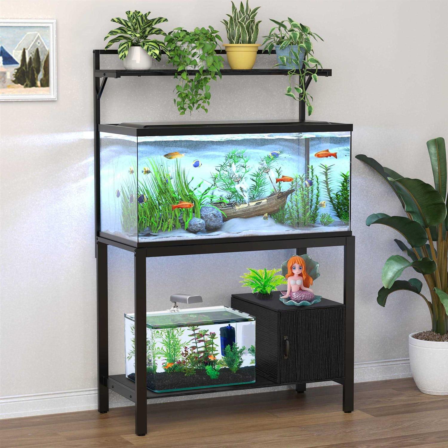 Gdlf 40-50 Gallon Fish Tank Stand with Plant Shelf Metal Aquarium Stand with Cubby Storage - Healthber