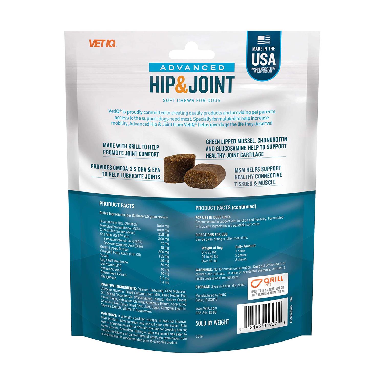 VetIQ Advanced Hip and Joint Supplement for Dogs Chicken Flavored Soft Chews - Healthber