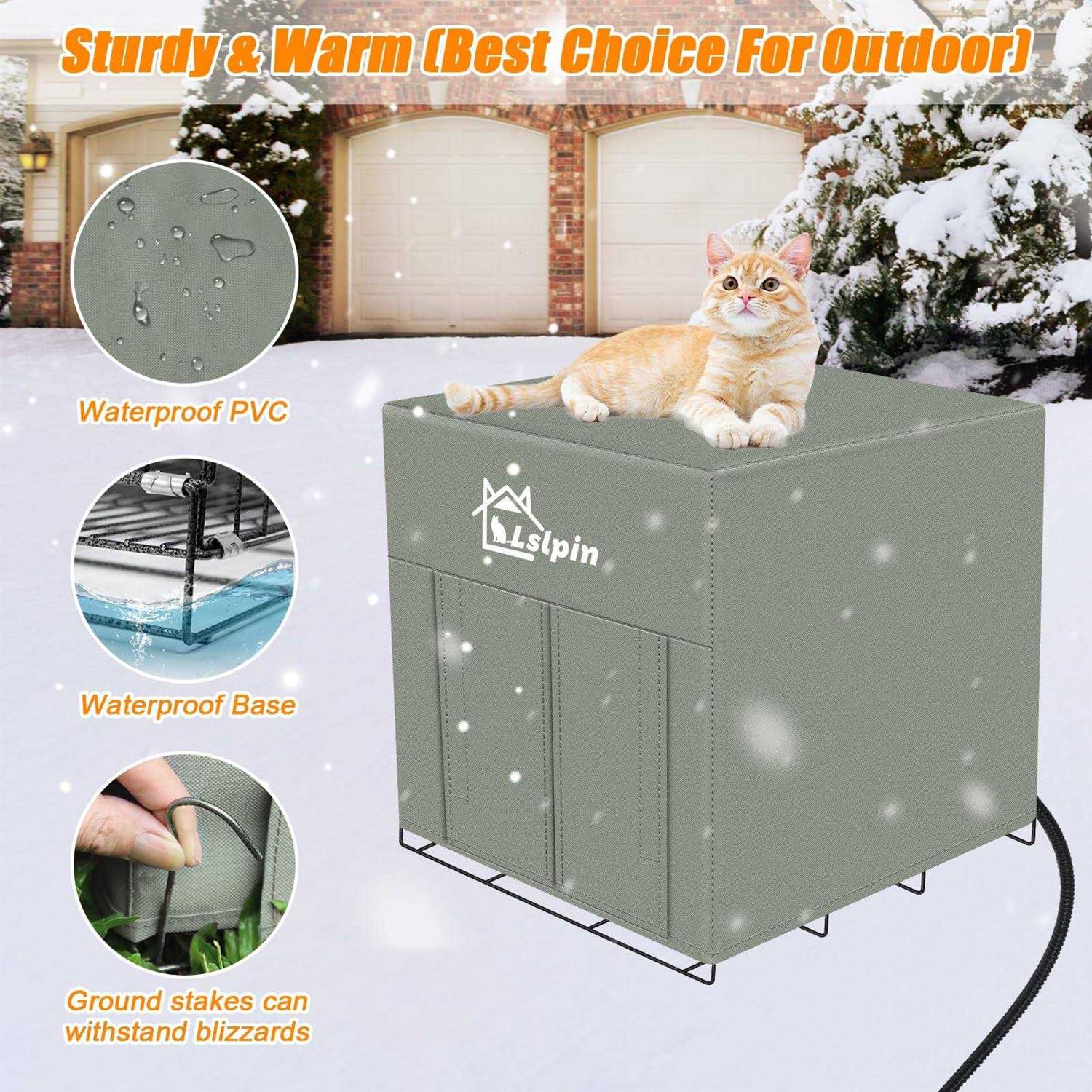 Lslpin Large Heated Cat House for Outdoor Cat in Winter - Healthber