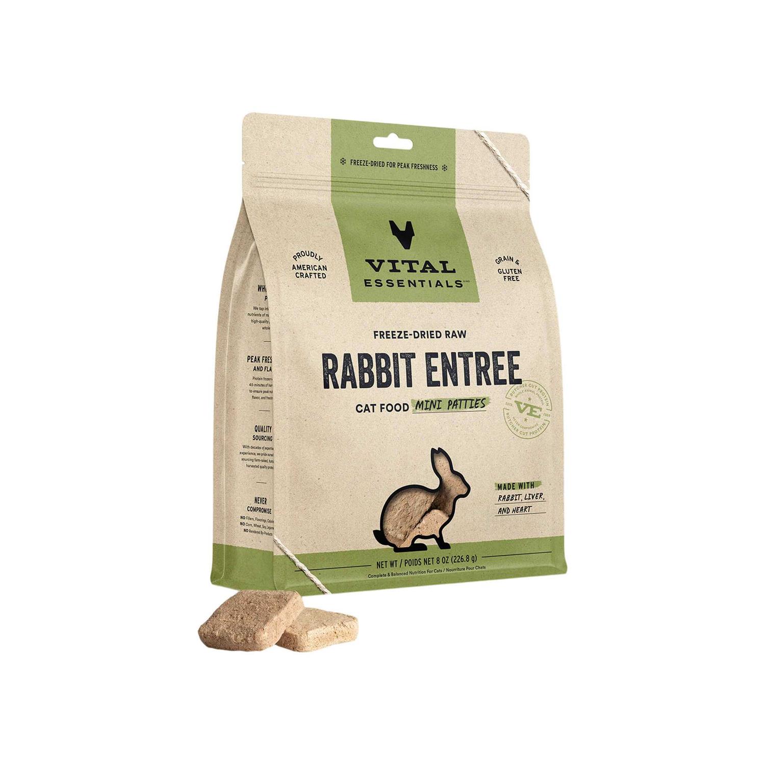 Vital Essentials Freeze Dried Raw Rabbit Entree Cat Food Mini Patties - Healthber