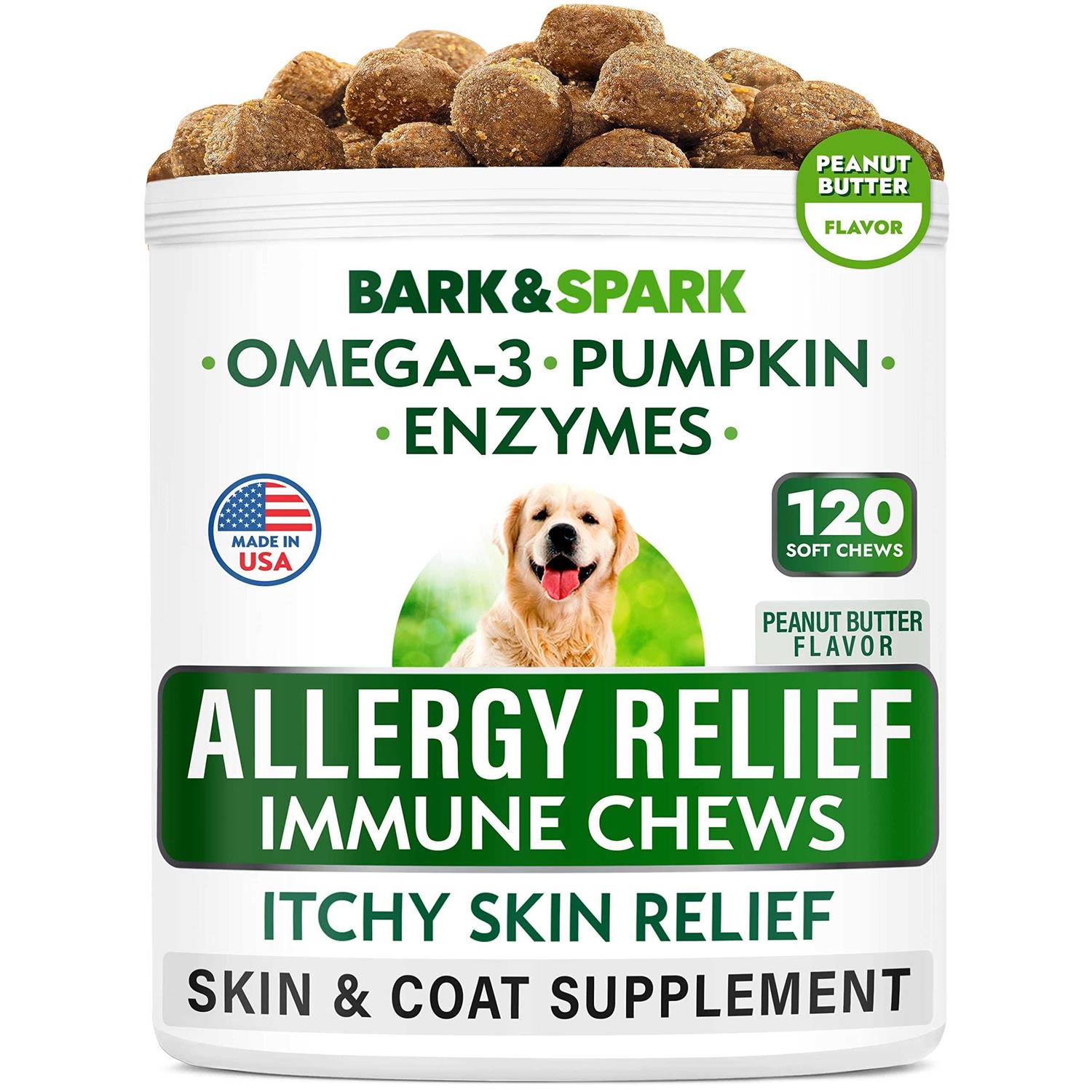 Bark&Spark Dog Allergy Relief Chews Anti-Itch Skin & Coat Supplement - Healthber