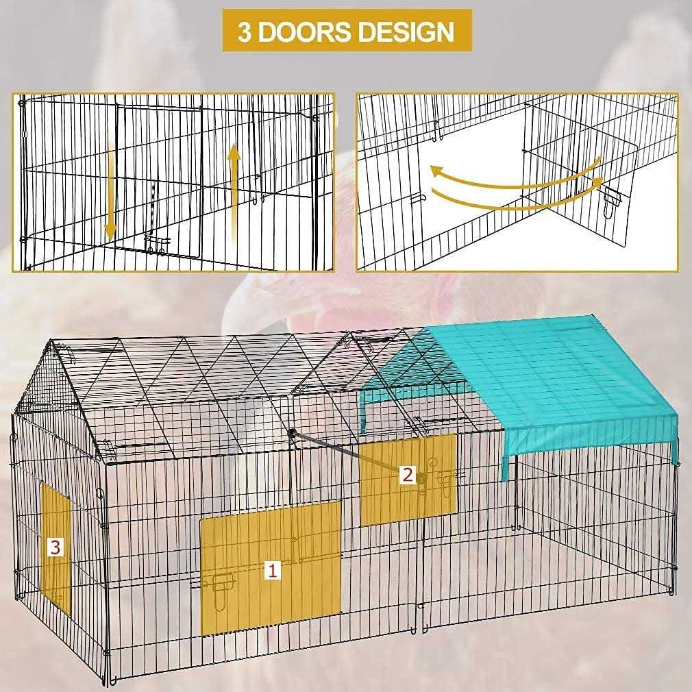 BestPet Large Metal Chicken Coop Chicken Run Outdoor Walk-in Poultry Cage Duck Coop Chicken Pen Pet Playpen w/Door & Cover Rabbit Enclosure - Healthber