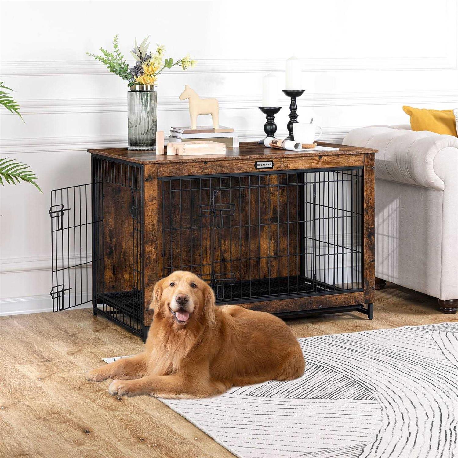 HOOBRO Dog Crate Furniture Large Dog Kennel Indoor 38.6 Wooden Pet Furniture with Pull-Out Tray - Healthber